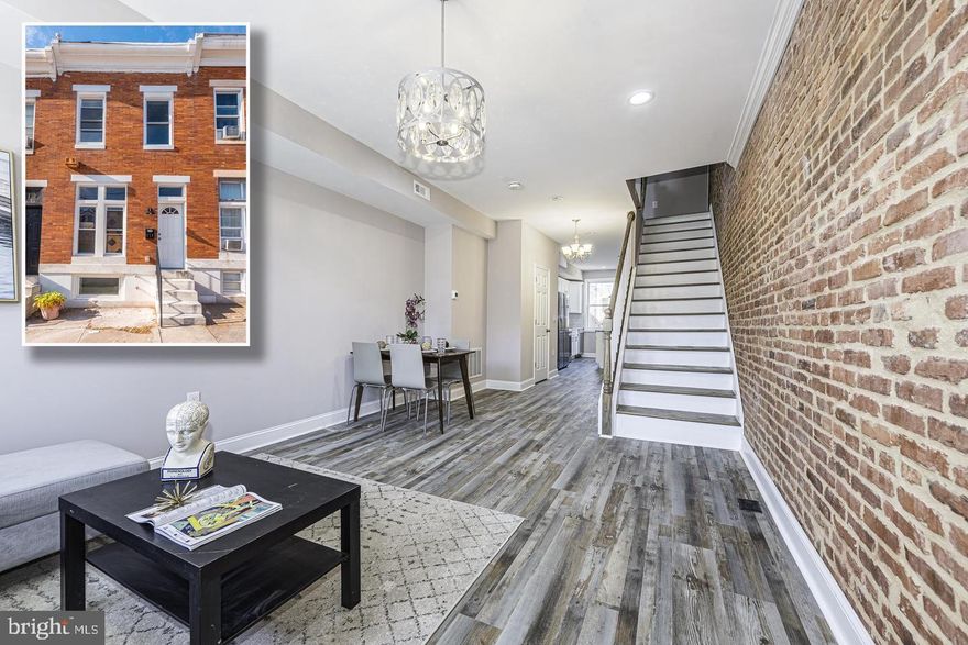 DONT MISS OUT! Newly Renovated Townhome for rent with an open floor plan featuring wood laminate flooring throughout, a spacious living room and dining area with exposed brick. The designer island in the kitchen features granite counters & state of the art  appliances, main level half bath, upper level Primary bedroom suite with a glass enclosed shower and a 2nd bedroom with a hall bath, a fully finished basement with a family room, 3rd bedroom and 3rd full bath. Conveniently located close to Johns Hopkins Hospital and Patterson Park!