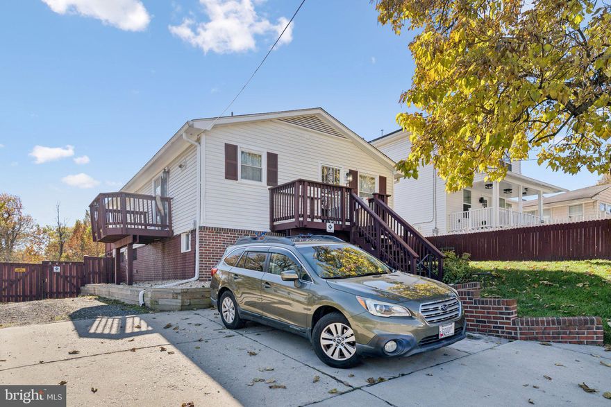 Location! Location! Beautifully maintained 4-bedroom/3-bath home on quiet cul-de-sac in Capitol Heights. Main level offers 2 bedrooms and 2 full baths, including a primary suite with large walk-in closet and ensuite bath. Open kitchen and dining combo with granite countertops and plenty of counter space for cooking and entertaining.  Living room provides a comfortable gathering area. Deck off the kitchen and a second, larger deck off the primary bedroom overlook the private, fenced half-acre yard.  Lower level features spacious family/ rec room,  laundry, 2 bedrooms and full bath —perfect for guests or family. Property includes parking for 10+ cars, two large storage sheds, and ample space for gardening or outdoor activities. Just two short blocks from the Metro with easy access to downtown D.C. and conveniently located between the current Northwest (Commander’s) Stadium and the new DC Commander’s Stadium. 15 minutes away from University of MD Capital Region Medical Center.   Square footage is based on estimated floor plans provided by the photographer and may differ from public records. All measurements are approximate and should be independently verified.