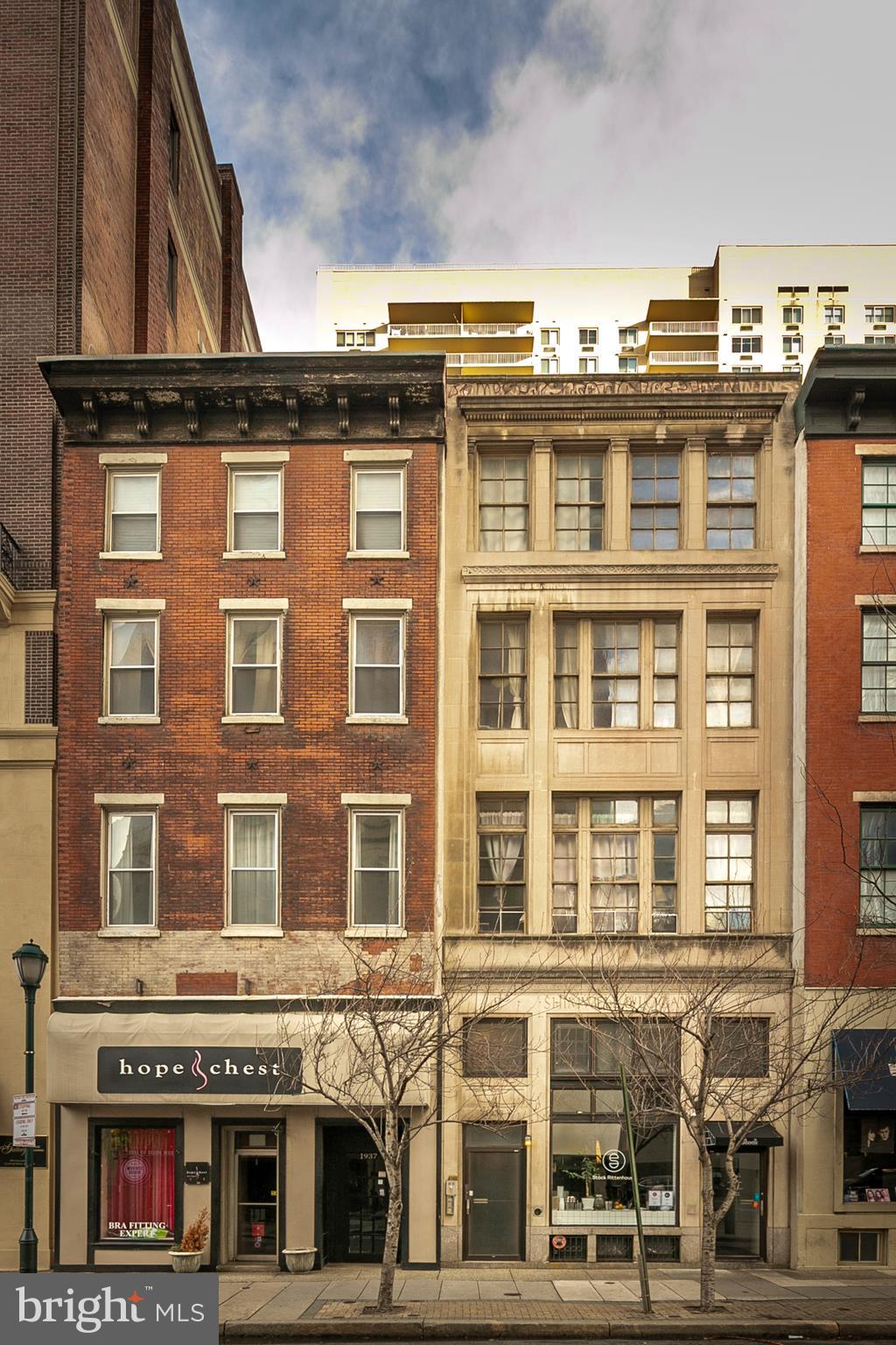 The Rittenhouse Square neighborhood is one of the most sought-after neighborhoods in the region. 1935-37 Chestnut is a four-story mixed-use building with three ground floor commercial spaces and nine residential units. The apartments consist of 7 (1) bedroom, 1(2) bedroom and 1 (4) bedroom. The two buildings have one tax ID number. The building has a total of 14,132 square feet and 8 parking spaces behind the building. All units are separately metered. Each unit has its own HVAC , Hot Water Heater & Washer/Dryer. New roof 2014. This buildings Center City location has access to all forms of transportation, museums, famous restaurants and entertainment.