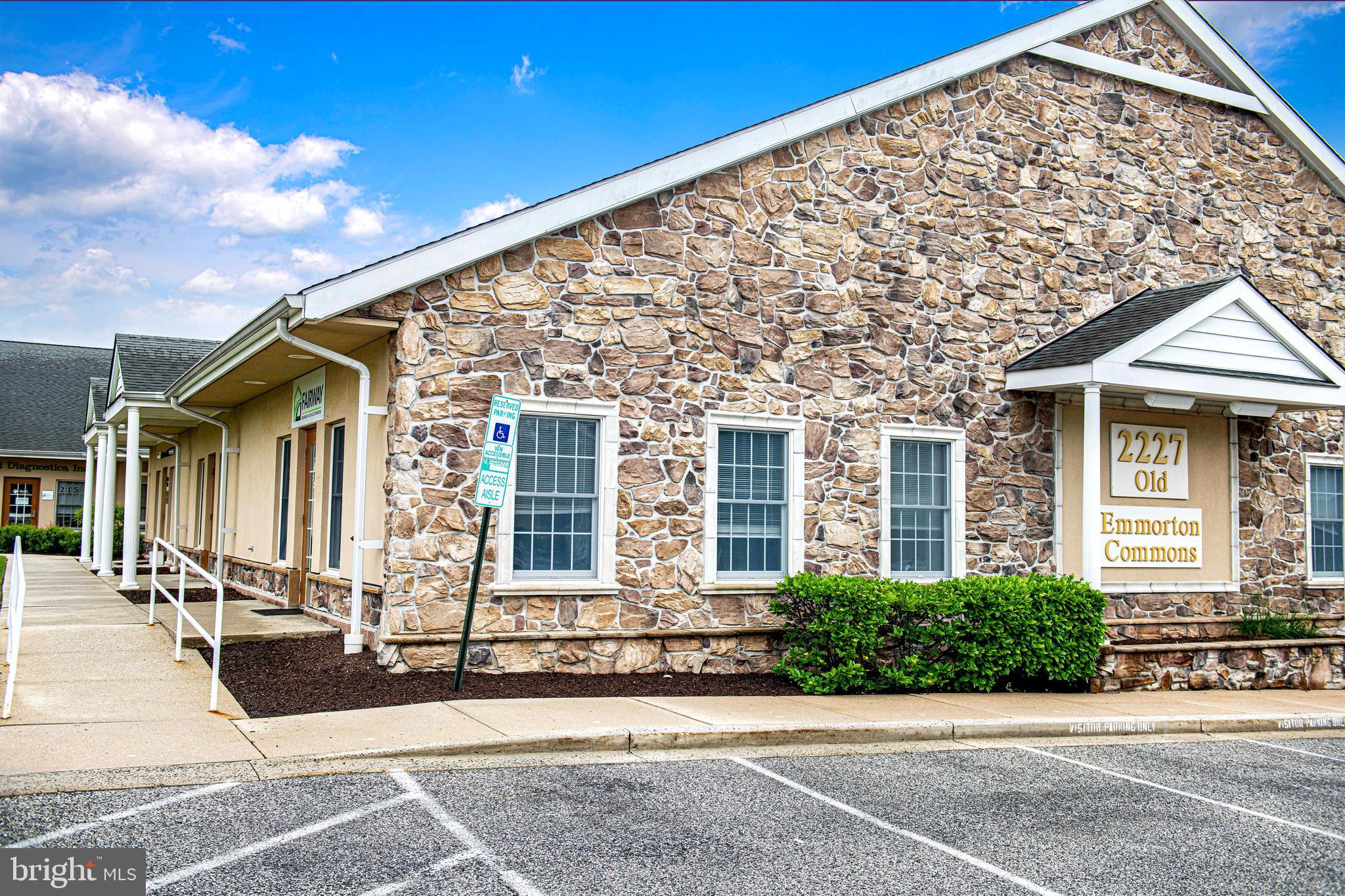 Great opportunity to lease prime renovated office space in Emmorton Commons. Emmorton Commons is set up like a campus style professional center that has various types of businesses in the center of Harford County. Suite 222 is a corner suite approximately 1,476 sqft. Currently set up as professional office with private offices, reception area, conference room, kitchenette and private bathroom. Plenty of natural light being an end cap space. Large community parking lot that provides ample parking for you and your customers on a daily basis. Monthly rent is $3,500 (Base Rent $2,555.82 and triple net fees that includes condo fee $656.00 and Taxes $288.18). Don't miss out on having your business in this prime location!