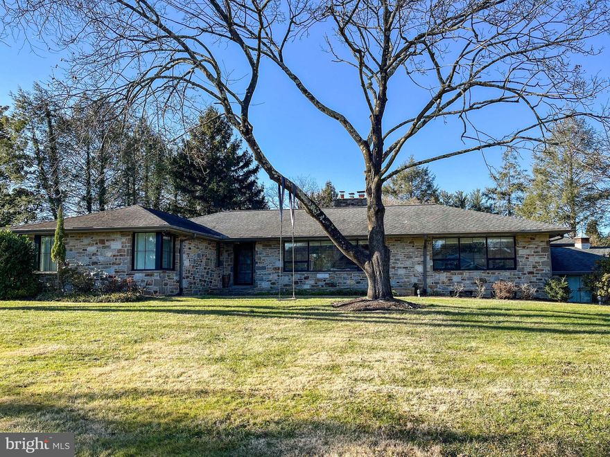 Don’t miss this Hampton stone Rancher on a Premium 1.15 acre lot. 3 Bedroom, 4 full Bath, stone sunroom, 2 fireplaces, hardwood floors, separate living and dining rooms, and a swimming pool plus plenty of flat rear yard for any sports practice. New high-end windows and exterior doors throughout allow a wash of daylight to fill every room. The sunroom features floor to ceiling windows and sliding doors with views of the pool. Partially finished basement includes a bedroom, full bath and home office or rec room, as well as a large storage area. 2-car attached garage with new garage granite flooring also features storage, and several cars can be parked in the parking court. The rear yard is fully fenced, with a second fence around the pool for safety.