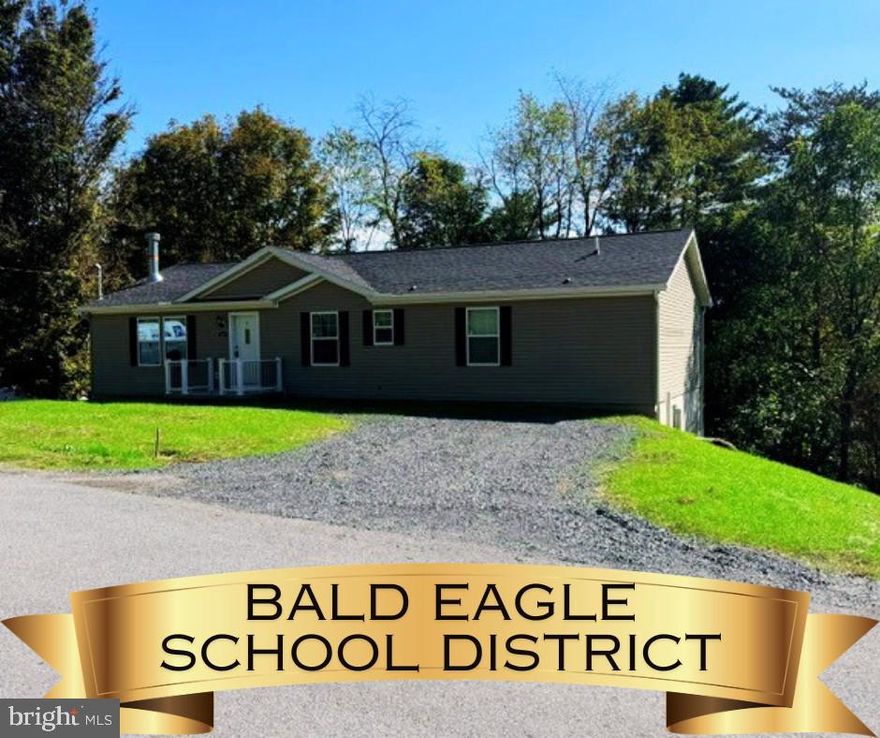 This beautiful MODEL (never lived in) Modular Ranch style home is conveniently located in the sought after Confer Development, as well as being in the Bald Eagle School District. Enjoy the spacious living room where you can sit and relax while watching the glow from your stone fireplace. You'll appreciate the open floor plan and the attractive hickory cabinets and useful large center island in the kitchen. Entertaining is a breeze with your easy to maintain deck. There is a flex place that would be perfect for a home office. The sizeable primary suite is sure to please. The private bath has dual sinks, and a roomy walk-in closet. You'll be impressed to find that all three bedrooms have their own personal bathroom. Put your own touch in the full unfinished basement. The address of the property is Bellefonte, but this property is in a secluded spot in the MILESBURG area. Schedule your showing today!