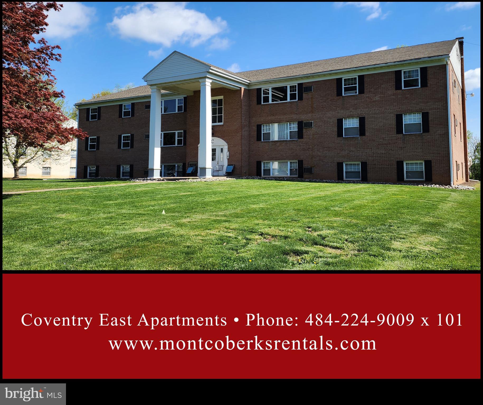 Spacious & quiet 2 bedroom, 1 1/2 bath - 2nd-floor pet-free and smoke-free apartment in the sought after Coventry East Apartments located in the Owen J. Roberts School District coming soon!
Apartment has been freshly painted and has newer wall to wall carpet. There is coin-operated laundry in the building, as well as extra storage in the basement area. Rental application is 50.00 per applicant.
Photos shown are NOT of unit comig available but one with same floor plan - photos of actual unit will be uploaded once renovations have been completed.