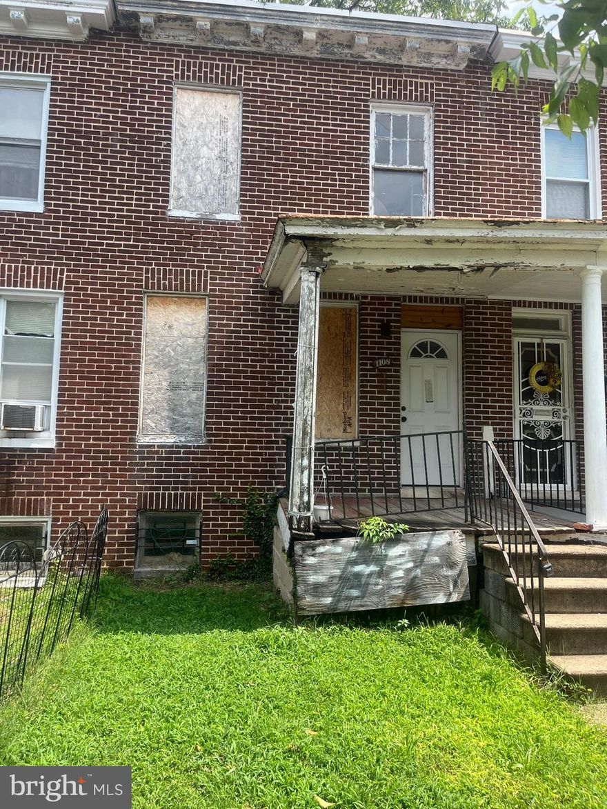 Investor Alert!! 1108 Darley Avenue located in the East Baltimore Midway.  This Federal Style townhome is in need of a total renovation.  It is a three (3) bedroom blank canvas awaiting a creative vision and plan to raise it to it's full potential.  The floor plan is perfect and in need of redesign.  Please enter at your own risk as there is some debris throughout the unit. Property will convey AS-IS.