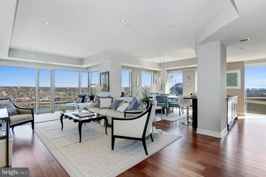 Spectacular Waterview Residence on the 24th Floor above the Le Meridien Hotel.  Magnificent views of Potomac River, National Monuments and beyond!  All rooms offer floor-to-ceiling windows with unparalleled views. Gourmet Kitchen with Viking, Miele and Sub Zero appliances & granite counters.  24/7 concierge, World class fitness center and amazing roof top deck!!