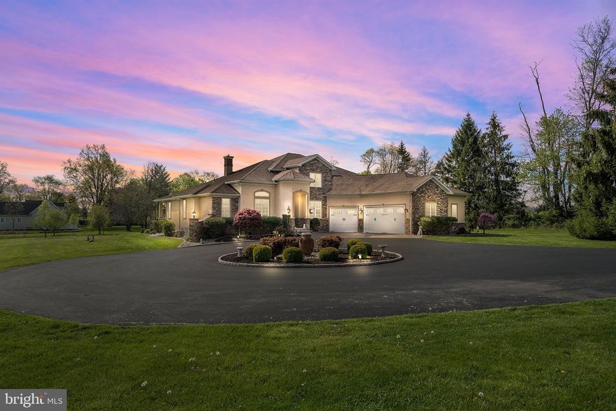Welcome to your paradise.  Beautiful Estate Setting with Main House and separate Guest House on 5+ Acres in a highly sought-after area of Buckingham Township.  Perfect home for Family, Friends & Entertaining- this stunning Stone Front 4 Bedroom 4.5 bath 3 car garage home is what you've been dreaming about!  Outstanding master craftsmanship is displayed throughout this gorgeous, one-of-a-kind custom home. As soon as you enter, there are amazing view of the great room with soaring ceilings through to rear covered patio and scenic back yard.  Two home offices with french doors.   Gourmet Kitchen open to breakfast area and family room featuring:  large center island,  stainless steel appliances, including Electrolux double wall ovens, Butler Pantry, Walk in Pantry and 2nd fireplace with Pellet Stove.   French doors from Kitchen to expansive outdoor paver patio.  The 1st Floor Owner's Suite with large walk-in closet & an Owner's Bath with double bowl vanity and large shower.  This suite also offers access to a private covered patio area. The Second Floor has Bedrooms 2 and 3 with a full Jack and Jill Bathroom where each Bedroom has their own vanity.   Bedroom #4 has convenient access to the hall bath with tile shower.  There is a bonus room perfect for an office, nursery, play area, hobby room or peloton and tv!  The possibilities here are limitless!   Beautiful grand staircase with wood treads and risers and iron spindles take you from the lower level up to the second floor.   The large finished Lower Level has soaring 10' ceiling height and windows throughout for natural light.  It also offers a a full bathroom and walk-up egress stairs.   Lower level has a Media Room, Game room and exercise area.  The outdoor spaces make this a private oasis with extensive covered and uncovered paver patio areas with retaining walls and hot tub.  Expansive outdoor living areas an oasis for personal enjoyment or lavish entertainment!  French doors from the kitchen, family room and Owner's suite connect the interior and exterior living.   Hot tub included.  Oversize 3 car garage with epoxy floor.    Over 4,500sf of finished living area in the main house plus a Separate Guest House or Home Office.    Guest house features open floor plan with great room open to modern kitchen, private bedroom and full bath.  The Guest house has a separate storage area and two entrances with a paver patio. All you have to do is to move in, put up your feet and enjoy!  Every imaginable luxury feature flows through this masterpiece from Gourmet Kitchen to Gracious Outdoor Living. Close to Doylestown, New Hope shopping, recreation and restaurants.  Top ranked Central Bucks School District.  Stunning private retreat! Feels like a vacation without having to pack!