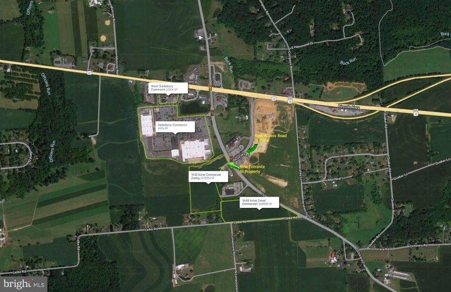 15.52  Commercially Zoned Acres for Sale with a proposed entrance at the new traffic light,  fronting PA10 S just below the US30 Signalized Intersection. Attractively priced lot for sale with combined AADT of over 50,000 cars per day! Bring your plans, your vision, your developer. Public Sewer and Water are available to this location. Office Commercial Zoning. See W Sadsbury Township zoning office for approved uses.