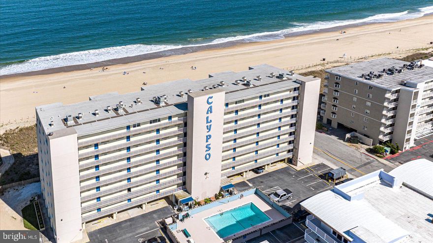 Location, Location, Location! Direct Oceanfront Penthouse Living- This is truly a rare opportunity—the first time this spectacular penthouse unit has ever been offered for resale! Located on the 8th-floor southeast corner, this 4-bedroom, 3-bath condo delivers breathtaking, unobstructed ocean views that stretch for miles. Enjoy one of the largest balconies in Ocean City, with approximately 60 linear feet of covered and uncovered space—perfect for soaking up the sun, relaxing in the shade, or taking in both stunning sunrises over the Atlantic and sunsets over the bay. Situated in the highly desirable Calypso Condominium, a beachfront building in mid-town Ocean City, this property is known for its spacious private balconies, outdoor pool, and unbeatable central location near restaurants, shopping, and local attractions. With direct beach access and convenient proximity to Route 90, getting around town is effortless. Inside, you’ll find a beautifully designed kitchen featuring granite countertops, ample cabinetry, and generous counter space, flowing seamlessly into the dining area where you can enjoy incredible views down the beach. The oversized family room offers the perfect space for entertaining family and friends and opens directly onto the expansive balcony, where you can enjoy both covered seating for cool summer breezes and an uncovered area ideal for sunbathing. The primary bedroom is oceanfront with private balcony access and a spacious en-suite bath, while a second oceanfront bedroom also offers balcony access, allowing guests to enjoy the same stunning views. Two additional bedrooms and bathrooms provide plenty of room for family and visitors. The building features a large outdoor swimming pool perfect for relaxing after a day at the beach, along with elevator access for convenience and both a deeded parking space and an additional space, ensuring plenty of parking for you and your guests. This property would make a wonderful second home or vacation rental it is well-suited for family vacations thanks to its layout, amenities, and prime location. If you’ve been waiting for the ultimate Ocean City penthouse with unmatched views, space, and comfort—this is it. Professional interior photos to follow.