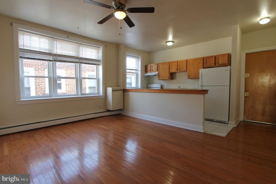 Spacious 2 bedroom located in Mt. Airy. Plenty of natural lighting, with generous closet space! Updated kitchen and bath, and hardwood floors throughout. Breakfast bar separates kitchen and living space. The building also has laundry on site, and cat friendly with upfront fee and monthly fee. Right off of Germantown Ave, close to shops, restaurants, and buses. Within a mile of Carpenter lane train station for Chestnut Hill West line to and from Center City Philadelphia.