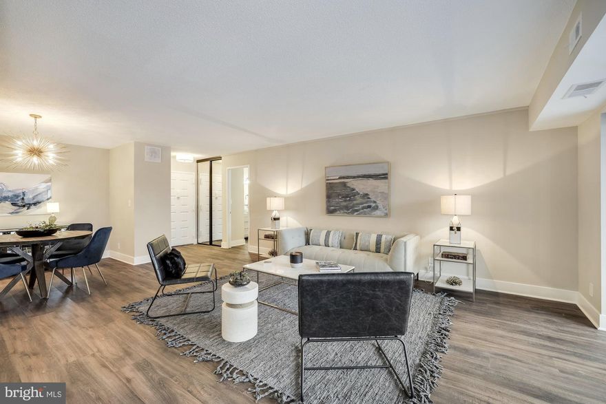 Another breathtaking rental unit at the Rotonda, a complete transformation of an F Model by Goli Parvizian Designs. The unit boasts brand new Stainless steel appliances, quartz countertops, leather wrapped cabinet pulls, a wine fridge and a custom-built bar counter for additional in-kitchen seating. The unit is finished with commercial grade plank flooring throughout, new doors finished with brushed brass hardware. Both bathrooms welcome you with designer vanities and tiles. Unit is also available FULLY FURNISHED at a cost of $4,150 per month. The Rotonda is Tysons premier condominium sitting on 34 private, gated acres. Resort like amenities with both indoor and outdoor pools, tennis courts are just a few of the amenities this community has to offer. Steps away from Whole Foods and the Boro District