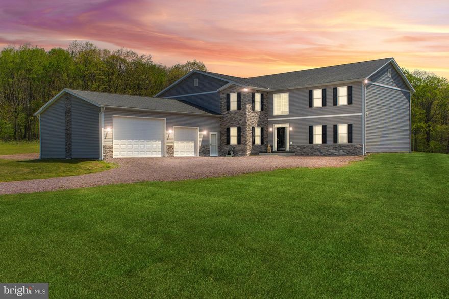 Custom home with 5,000 finished sq. ft. situated on almost 4 acres with a 3 car garage! Walk into your spacious foyer that leads to your two story family room. Gourmet kitchen with custom cabinets, huge refrigerator, double oven, granite countertops and huge island with bar stool seating. Large dining room area off kitchen. 1st floor office and half bathroom on the main level. Owners bedroom suite with trayed ceilings. Owners bathroom suite with sit-in tub and separate shower. Spacious owners walk-in closet with washer and dryer. The 2nd bedroom has a private bathroom. Bedrooms 3-4 are a great size and share a 3rd full bathroom. Basement with 2,500 sq ft ready for the next owner's finishing touches. Great elevation with stone  and siding exterior and oversized 3 car garage. Flat lot with almost 4 acres surrounded by woods. Great location close to shopping, restaurants and major highways.