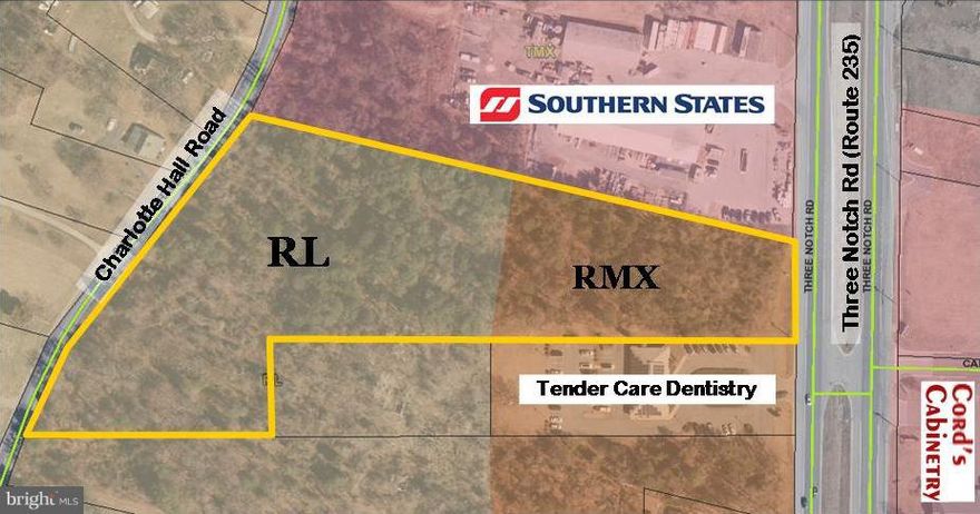 This is a property with 2 types of zoning Residential near one access point, Charlotte Hall Road, and on the front on Three Notch Road, Route 5 S RMX Residential Mixed Use zoning.   With lots going on around the area you dont want to miss your chance to act now!