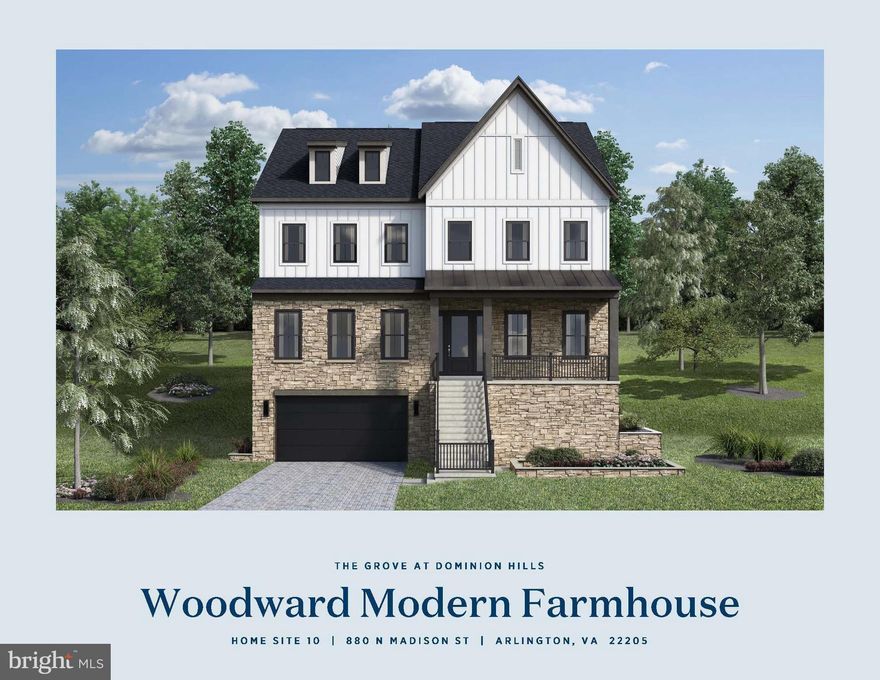The Grove at Dominion Hills is Toll Brothers boutique single family home community in highly desired Arlington, VA. This popular Woodward home design is the last home in the community with an elevator and is  for Summer 2026 move-in. This home design has it all 5 bedrooms all with their own bathrooms. Enter through your front door into a light filled foyer with soaring 10’ ceilings, large dining room just off the front door featuring a tray ceiling and designer light fixture, and a private office with full bath and closet – ideal for work from home, playroom, or main level living. Separate powder room on this level! As you make your way into this 5,200+ sq ft home, you will open to the fully upgraded kitchen featuring dual toned cabinets stacked to the ceiling, light & bright quartz countertops, and stainless-steel Jenn Air appliances. Just off the kitchen is a large butler’s pantry, ideal for additional storage. Cozy up in the great room with gas fireplace and tile accent wall. Bring the outdoors in with the luxury outdoor living space just off your casual dining area. Enjoy summer evenings with your multi-stack sliding door open and retractable screens down! Upstairs, this home features a large primary suite with dual walk-in closets, relaxing primary bath with separate vanities, large soaking tub, and walk-in shower. On this same level you have three additional generous sized bedrooms, all with walk-in closets. This level is complete with a laundry room boasting cabinets and a utility sink. The finished lower level has your garage access along with rec room space, wet bar, bedroom, full bath, and convenient mud room seating area as soon as you enter. The functional elevator travels all 3 levels of this home. Great developing area with great schools, shops, dining, Metro, and close easy access to commuter main routes. This is one only few SFH homes available in Arlington with an elevator and its new!
