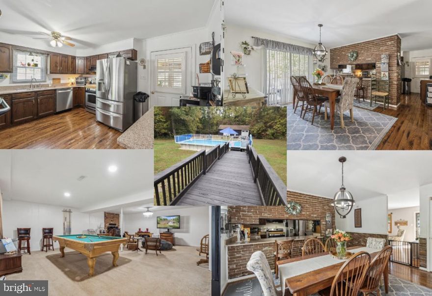 Discover the charm of this stunning ranch-style home, nestled on a generous 2-acre lot, offering a perfect blend of comfort and elegance. This brick beauty boasts 2,684 sq. ft. of thoughtfully designed living space, featuring 4 spacious bedrooms and 3 full bathrooms, ideal for both relaxation and entertaining. Step inside to find a warm and inviting interior, highlighted by luxurious hardwood flooring. Enjoy cozy evenings by one of the two wood-burning fireplaces, each adorned with elegant mantels. The primary suite offers a private bath and closet, ensuring a serene retreat. Outside, the expansive deck and screened patio invite you to unwind while overlooking the beautifully landscaped yard, which backs to tranquil trees, providing a peaceful escape. Dive into your personal  pool, surrounded by a secure fence, or explore the additional outbuildings, including a garage offering endless possibilities. With modern conveniences like a double oven, built-in microwave, and a laundry area in the basement, this home is designed for today’s lifestyle. Ample parking options, including a circular driveway and  remodeled detached garage with electricity tall enough for your tractor!  Close to Fredericksburg, Warrenton & Stafford. This property is not just a home; it’s a lifestyle waiting to be embraced. Don’t miss your chance to make it yours!