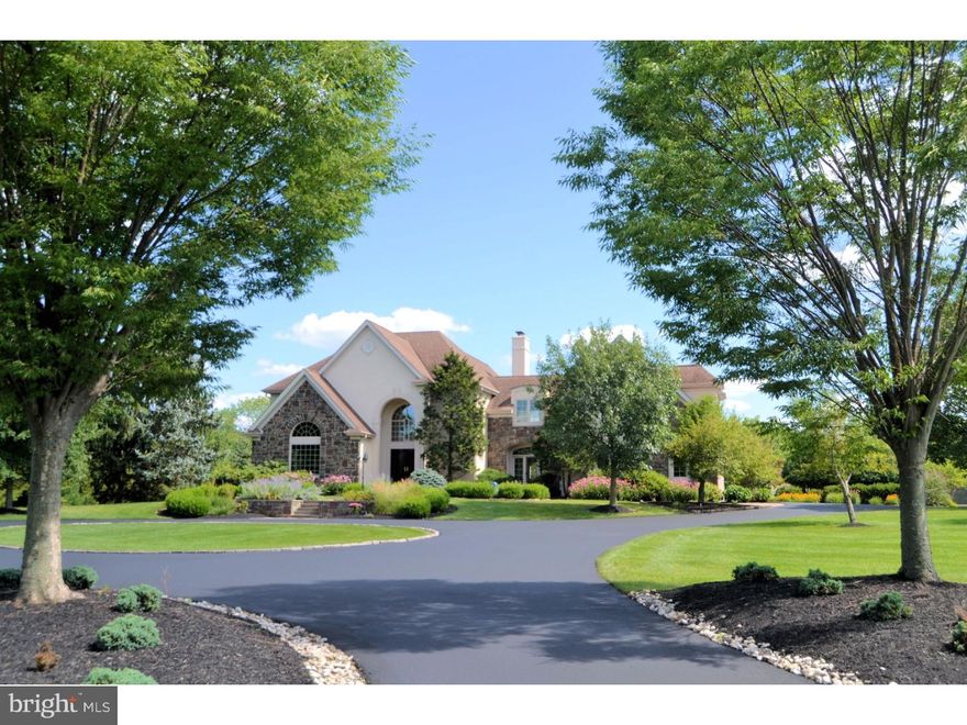 Located on one of the most spectacular parcels currently on the market, this custom built Richard Zaveta home is located at the end of a quiet cul-de-sac in the heart of Upper Makefield. Consisting of just 10 homes, all on large parcels with no HOA, The Highlands offers the ultimate in privacy, prestige, location, views and more. Featuring a beautiful Bucks County fieldstone and stucco exterior with ample light and magnificent views from many rooms. A long and flowing driveway and circular entry leads to the front door, where you will find a two story marble floored foyer. To the left is a formal living room and dining room; to the right is the staircase to the upper level. The expansive kitchen/breakfast room features center island, granite counters, Sub Zero fridge, and opens to the cozy single story family room, which boasts a fireplace, built-ins and wet bar. Multiple sets of French Doors lead to rear yard oasis, consisting of in ground pool, tennis court, beautiful gardens and patios, long distance views in every direction, open fields, woods and stream. The property has many mature pine and leaf trees and is spectacular year round. The remainder of the first floor features a sunroom (also opening to rear yard) powder room, laundry room and rear staircase. The upper level features a spacious and luxurious Master Suite, with balcony, granite and marble in Master Bath, steam shower and jetted tub, two large walk in closets and hardwood floors. Three additional bedrooms feature private baths, and there is an open area to serve a family, play or study area. The finished lower level features a 5th bedroom, full bath, play / media area, additional finished rooms and ample storage. Additional amenities include a three stop elevator, security system, three zone HVAC, central vac, three car garage, ceiling fans in every bedroom. First time offered, the home has been immaculately maintained and is in mint, move - in condition. Located just minutes from Newtown and I-95.