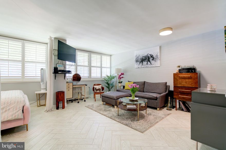 Enjoy city living in the heart of bustling, downtown Silver Spring! This charming, sun-filled studio features a spacious, open layout with a large living space, full bath, kitchen with granite countertops,  stainless steel appliances and washer/dryer. There is abundant storage throughout with two storage closets plus a walk-in closet next to the sleeping area. Your condo fee, on the lower end, covers ALL utilities, garage parking, a 24/7 fitness center, entertainment room with a pool table and gorgeous outdoor pool. Walk to Metro, restaurants, shopping, wine bars and breweries. Building is FHA & VA approved, pets are allowed (up to 25 lbs) + fees, additional storage available for rent.