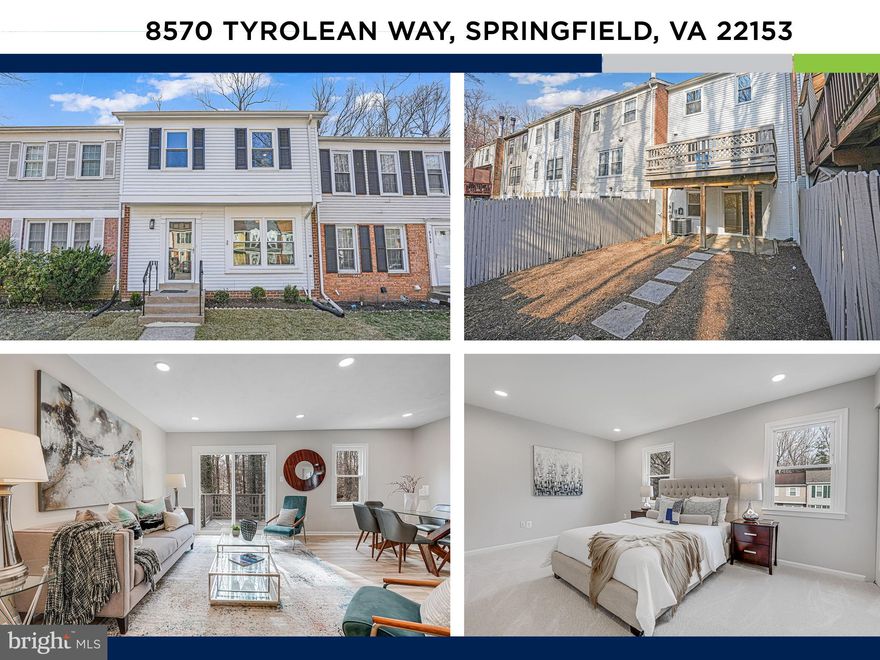 Prepare to be amazed by this beautifully renovated, light-filled townhome with a walkout basement in the highly sought-after West Springfield school district! From the moment you step inside, you’ll be captivated by the wide-plank luxury floors, fresh bright paint, and recessed lighting that create a warm and inviting ambiance. The stunning gourmet kitchen is a true showstopper, boasting brand-new soft-close hardwood cabinetry, quartz countertops, elegant gold accents, and sleek stainless steel appliances. Designed for effortless entertaining, the open-concept family and dining area flows seamlessly from the kitchen, providing the perfect space to gather and make lasting memories.
Step through the sliding glass doors on a crisp spring morning to let in the fresh air, enjoy coffee on the expansive back deck, or dine al fresco under the stars! Upstairs, you’ll find three spacious bedrooms and two beautifully updated bathrooms, including a sunlit primary suite with large closets and a stylish en-suite bath featuring new custom tile and a modern vanity.
The incredible walkout basement offers endless possibilities—use it as a bonus living room, home office, workout space, or guest retreat! A massive storage room on this level is perfect for keeping seasonal items and holiday décor neatly tucked away. Outside, the fully fenced backyard is an ideal space for pets, gardening, playtime, or pure relaxation.
This home is packed with major upgrades, including double-pane windows, custom iron designer railings, fresh exterior paint, a brand-new front door, and all-new lighting. The location is unbeatable! This home is zoned for top-rated schools—Hunt Valley ES (7/10), Irving Middle (6/10), and West Springfield High (9/10) according to GreatSchools. Commuters will love the easy access to I-95, the Lorton VRE (under 3.7 miles), and Fort Belvoir (under 9 miles). Plus, you’re just minutes from shopping and dining at Crosspointe Market Village (2.2 miles), Saratoga Shopping Center (3.7 miles), Costco (4.7 miles), and Whole Foods at Springfield Plaza (5.9 miles).
Don’t miss your chance to own this incredible home—schedule your tour today!