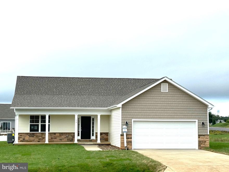 Nearly complete, 45 day delivery..... 1440 sqft Ranch Home featuring open floor plan design with vaulted ceiling in Family Room, LVP Flooring throughout main living areas, Kitchen with island, granite countertops, and stainless steel appliances, spacious family room, and large primary bedroom with tray ceiling and full bath w/ tile shower, bench seat, & glass shower door.  Home has rear concrete patio, the front of the home has large front porch and stone water table.  Home comes with 2-car garage with auto opener and concrete driveway.  $10,000 close assist w use of preferred lenders