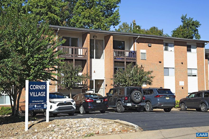 Student-Friendly Corner Village Apartment Available for 2026-2027 Academic Year! A 3D tour is available for viewing.  This secure-entry, top-floor 2 bedroom, 1 bath apartment at Corner Village places you just steps from The Corner - UVA?s hub for food, coffee, shopping, and nightlife. Whether you're heading to class, grabbing Bodo?s before a study session, or meeting friends at Boylan, everything you need is right outside your door. Located just a short walk to UVA Grounds and the UVA Medical Center, this apartment is perfect for students, grad students, and medical professionals.  The 920 sqft apartment offers durable and easy to clean LVP flooring throughout, a spacious living room, updated stainless steel appliances in the kitchen, two generously-sized bedrooms, and a full hall bath. Unwind and enjoy the fresh air on the balcony. Enjoy the convenience of an in-unit washer/dryer, and a reserved parking space.  Rent includes: Ting fiber internet, water/sewer, trash (dumpster) collection, and one dedicated permit parking space. No pets allowed.