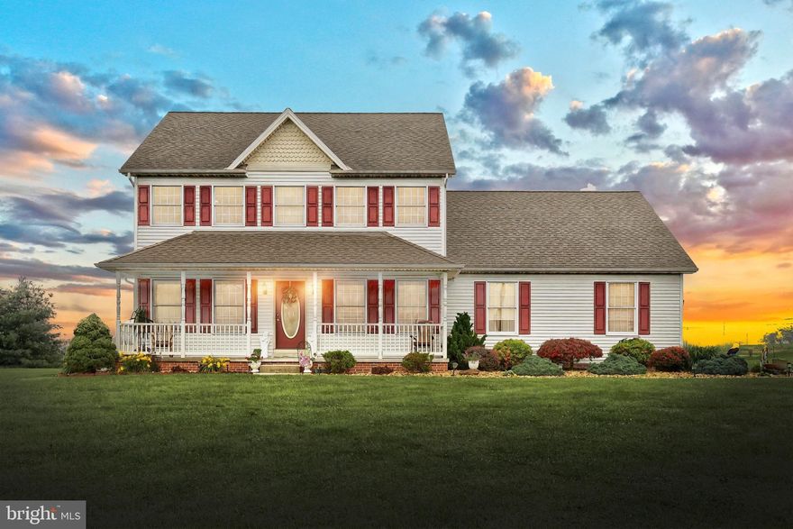 You will LOVE calling this home yours!  The views, the space, the fireplace, the heated 32x54 building with 12' doors!!!!!!! Located along the Mason Dixon line,  the location and views are fantastic!  The beautiful, spacious  home, built by Dale Smith, has everything you need to live on the first floor inside the 2700+ square feet of living space. The owners suite has large full bath with huge walk in closet. The spacious living room has a cozy gas fireplace, the kitchen has a great breakfast bar and lots of cabinet space.  There is also a living room, half bath, formal dining room, and laundry room.  Most of the first level has oak floors.  The second level has 3 big bedrooms, a full bath, and a finished bonus room over the garage. The HVAC system has been replaced in the last few years. The full unfinished basement has a walkout to the rear yard.  It provides great storage, or could be finished for a hobby room, man cave, family room, whatever space you may need.  The attached oversized garage is 24x24. There is an invisible dog fence with a collar.  Now, the big beautiful detached garage/workshop!  It is heated, it has electric, it has water, it is insulated, it has 12x12 overhead doors, it has a propane stove and a woodstove, it is wonderful.  Sit and relax by the firepit with your coffee or favorite beverage and enjoy the peace and quite, and the beauty of your new home. * Seller reported that they forgot to mention in the SPD that the 1/2 bath on first floor has a hairline crack, it does not leak, but they wanted to disclose.