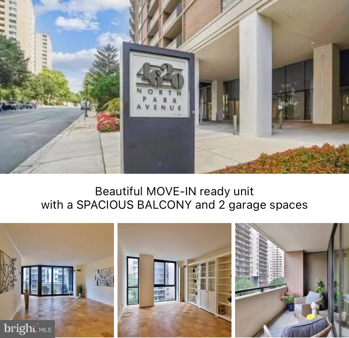 Welcome to 4620 N Park Ave a luxury, full service condominium building known for its desirable location and amenities in Friendship Heights. This exceptional unit on the 5th floor offers 2 spacious bedrooms and 2 full bathrooms, large dining room, living room and an amazing balcony. The laundry room w/ washtub is in the unit as well. Beautiful parquet flooring throughout the entire home. The home has recently been updated. NEW paint, NEW GE appliances, NEW light fixtures, UPDATED bathrooms. This unit offers an easy living w/ all the utilities are being included in the condo fee . The price includes the 2 parking spaces in the underground parking garage that is accessible with elevator. * * * Common areas in the building have been recently renovated. Amenities include 24-hour concierge, fitness center, outdoor pool, sauna, party room, library and on site maintenance. This is a walkable neighborhood, with good access to public transportation, restaurants, shopping, and local park. The building also offers bus transportation to the Metro, Whole Foods, etc...