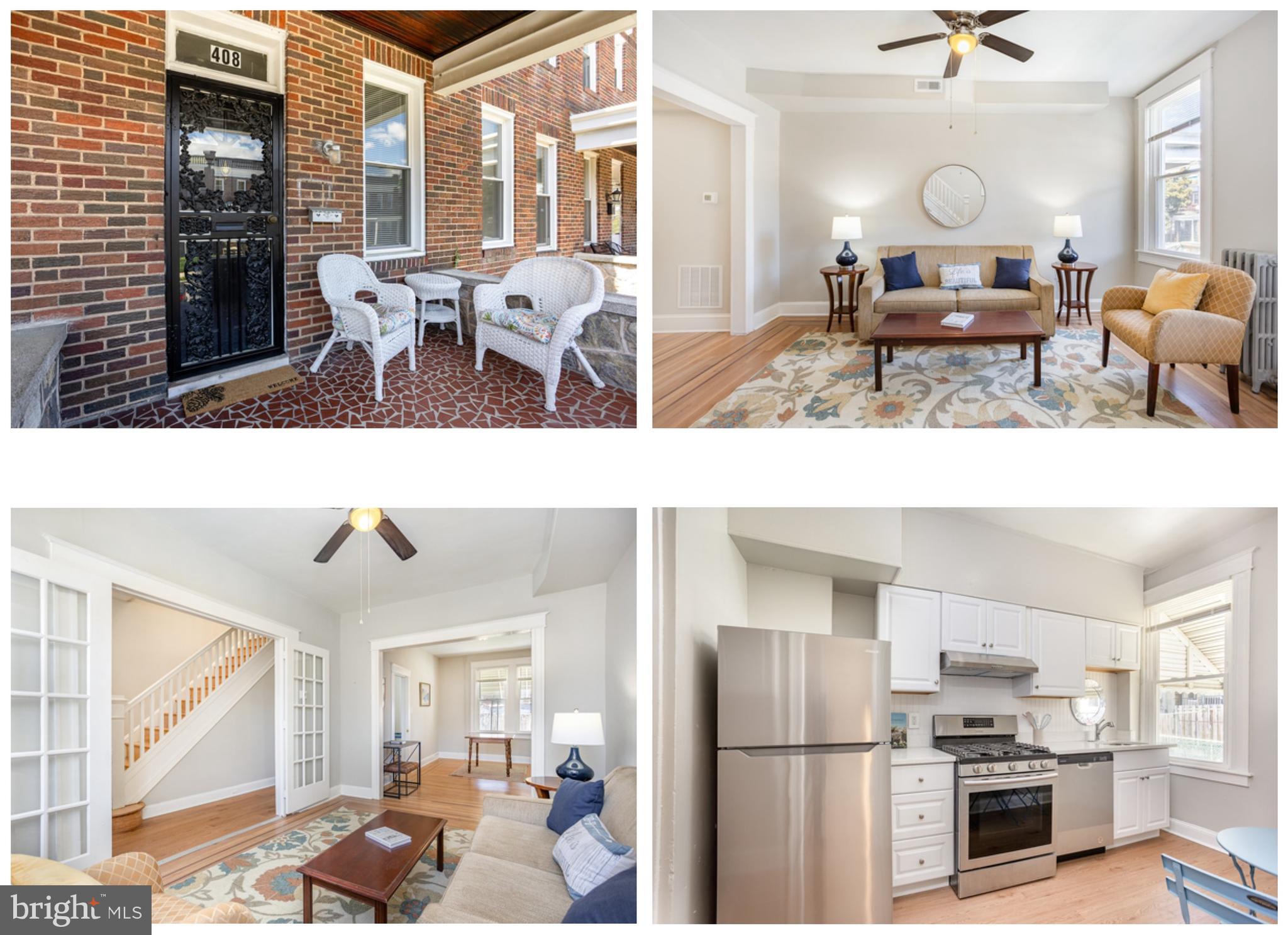 This beautiful freshly painted, porch-front rowhouse, offers a perfect blend of character and contemporary updates. With central AC installed in 2023, gleaming hardwood floors (refinished 2025), and abundant natural light streaming through modern windows (2023), this home is move-in ready and awaits its new owner.
Step into the foyer, then the elegant French doors into a cozy living room with mahogany inlaid hardwood floors, then flow into a separate dining area—ideal for hosting formal dinners. The stylish, modern kitchen is built to impress with Quartz countertops and stainless steel appliances, including a refrigerator, range, dishwasher, and pot racks—perfect for cooking and entertaining.
Upstairs, you’ll find 3 generously sized bedrooms with hardwood floors and a full bath. The partially finished lower level offers flexible space for a family room, office, or workout area, along with a half bath, laundry, and additional storage. Out back, enjoy a private fenced yard and covered rear porch—a great setup for BBQs, outdoor dining, and letting pets play. Stay comfortable year-round with central air (2023) and efficient radiator heat.
Ask us about down payment and closing cost grants—you might be able to own this home for less than you pay in rent! Don’t miss this opportunity to make this inviting, updated home your own. Schedule your showing today!