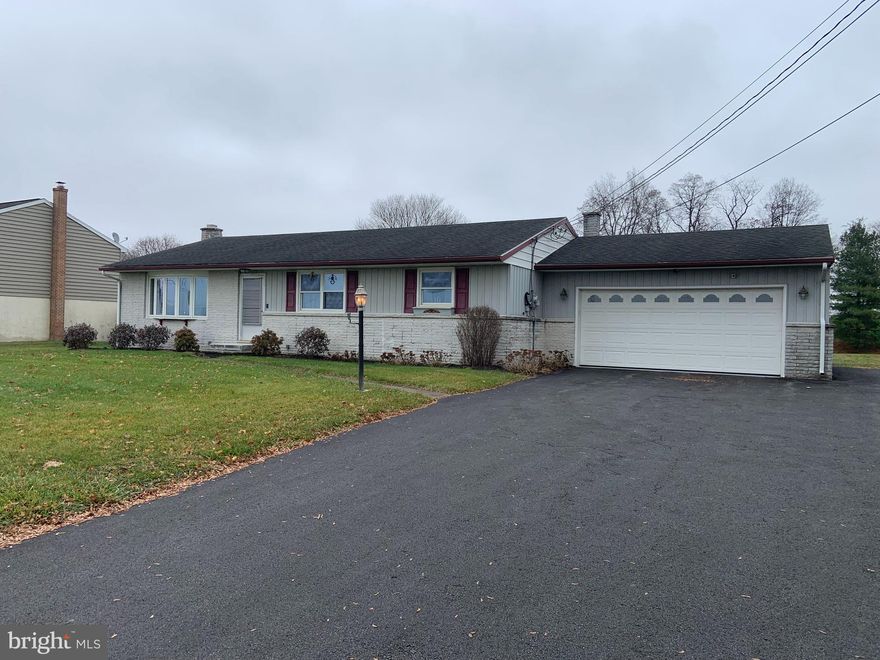 ****** OFFER IN HAND- OFFERS WILL BE PRESENTED 1/30/24 AT  4pm...........Nice 3 bedroom, 1 1/2 bath permastone/brick rancher. Large kitchen w/breakfast bar open to dining room. Living room and 3 nice sized bedrooms, each with lighted closets. Vermont slate front door floor. Recent wood laminate kitchen floor. Full walk up attic. Huge lower level family room w/full wall fireplace and wood stove insert, laundry/utility room, outside steps, basement shower stall. Oil HW furnace plus electric HP w/central air. Nice, flat country type lot. Minutes to schools, Rt. 272, 222, 322, PA turnpike. Good 1960's construction. Original owner.