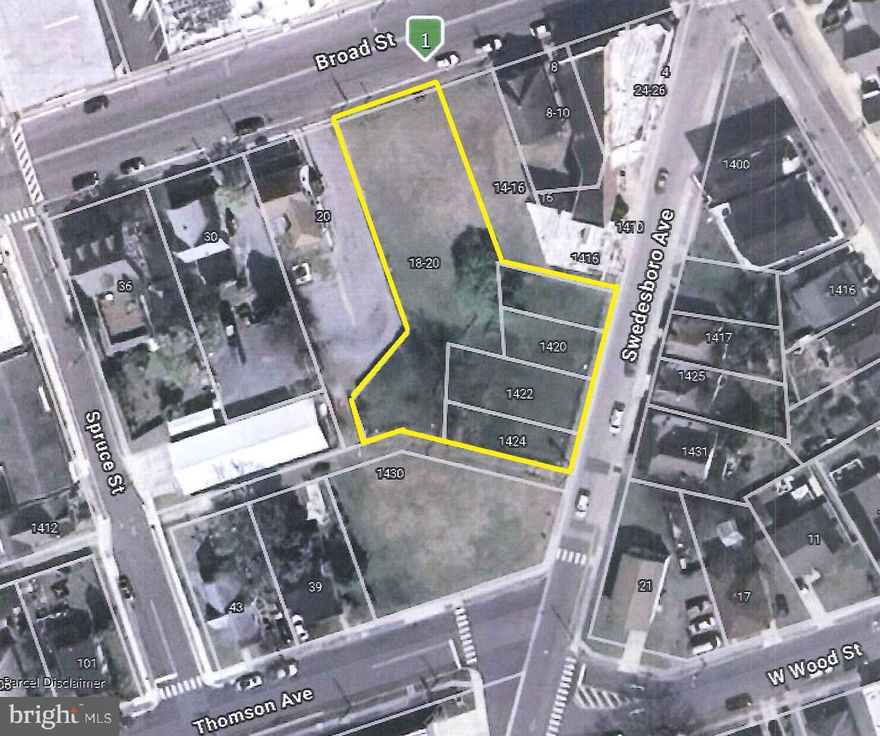 Attention Savvy Investors and Developers...   Take a good look at this lot assemblage (block 102, lots 4, 5, 9, 10, 11 & 12) totaling a little less than 1/2 an acre in the DSR (Delaware Street Redevelopment) zoning area in the Borough of Paulsboro.  Public water, sewer and gas available.  The lots offer 100 +/- feet of frontage on Broad Street and close proximity to I-295.   There is a +/- 12' wide alley for that runs along the back of lots 4 and 12 for additional access.   Buy now and reap the rewards in the future!