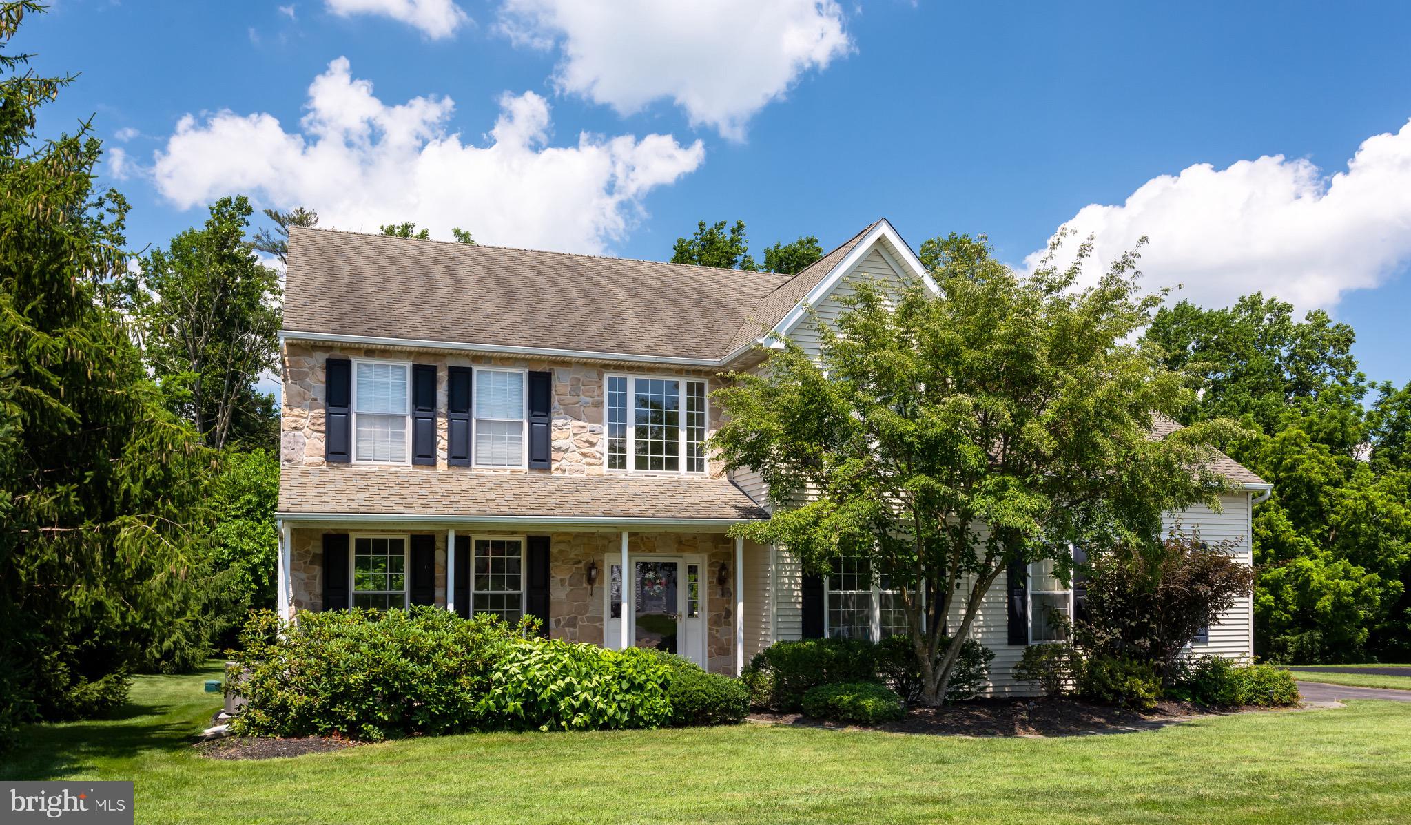 Welcome to 102 Brookhaven Lane! This 4-bedroom, 2.5-bath home is nestled in the desirable Hopewell neighborhood within the highly sought-after Downingtown Area School District. As you enter, you're greeted by a bright foyer with soaring cathedral ceilings. To the left, the formal living room seamlessly connects to the dining room, where large windows fill the space with natural light, creating a warm and airy atmosphere. To the right of the foyer is a sunlit home office, complete with built-in bookshelves framing the windows—perfect for remote work or a quiet reading nook. Toward the back of the home, you’ll find the beautifully updated eat-in kitchen featuring granite countertops, an island with seating, and ample cabinet space. Sliding glass doors lead to the back deck, offering an ideal setup for indoor-outdoor living and entertaining. Enjoy your morning coffee or host a summer gathering on the back deck overlooking a flat, private backyard. The kitchen opens directly into the spacious family room, which boasts a wood-burning fireplace (easily convertible to gas) and vaulted ceilings for an inviting and cozy feel. A convenient laundry room and powder room complete the first floor.
Upstairs, the generous primary bedroom includes an en-suite bathroom with double vanities and a jacuzzi tub. Three additional bedrooms share a full hallway bath with a double sink and tub/shower combo. Located just minutes from local restaurants, coffee shops, stores, and major commuter routes, this home offers both comfort and convenience. Don’t miss your opportunity—schedule your showing today!