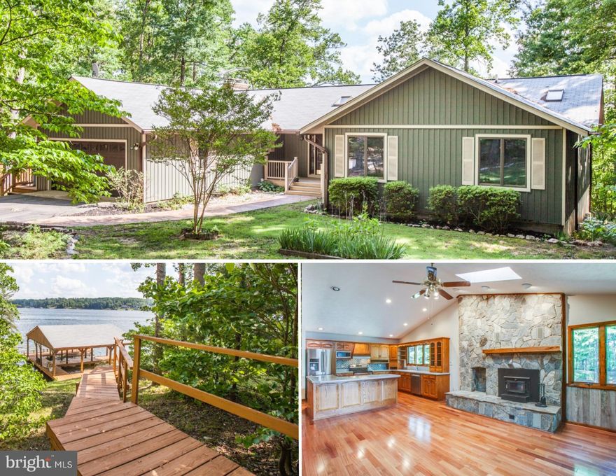 Lake Anna waterfront home w/300'+  waterfront! Spacious rambler w/3300sqft+ living space! Boat house w/double slip, electric lift. Open floor plan w/cathedral ceilings, skylights, hardwood flrs, 2 fire places! Partially finished w/o basement w/family rm & 4th bdrm NTC.  Fantastic deck to soak in the view & relax! Screened porch! New roof, freshly painted, new carpet! Enjoy life at the Lake!!