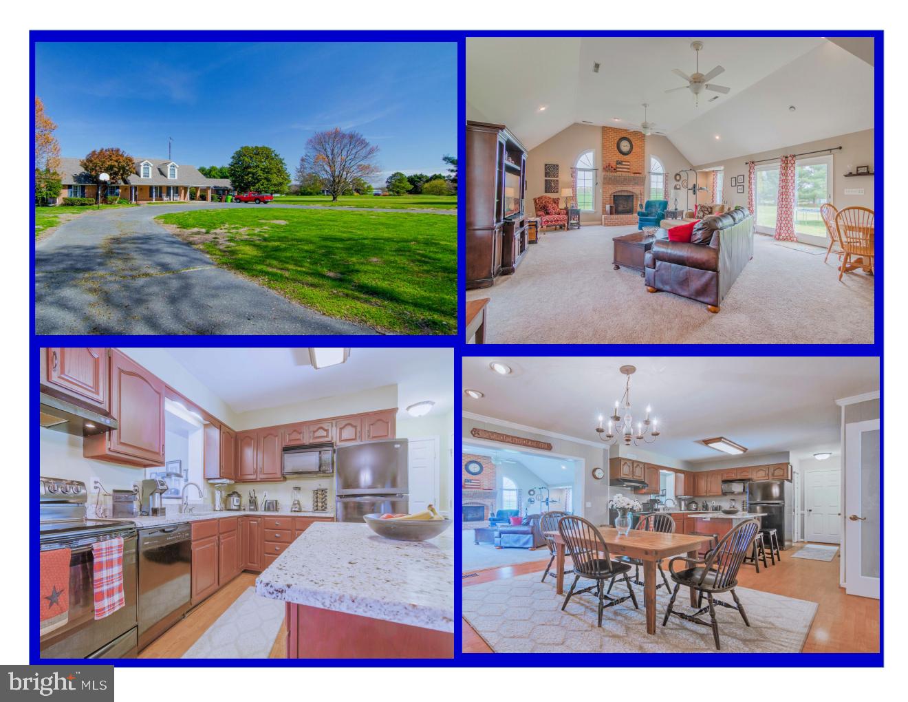 Check out the Virtual Tour. AMAZING HOME brick cape with so much space! Unbelievable family room approx. 30x24 with skylights and masonry fireplace, updated kitchen including granite counters, island & 2nd fireplace in dining area, office, and more all sited on 2 acres backing to farmland.