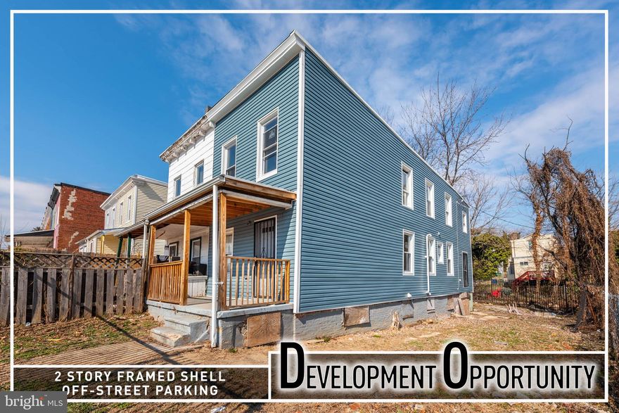 DEVELOPMENT OPPORTUNITY!  Semi-Detached home that has been framed that is ready for an investor to come in and finish!  Potential for 3 finished levels and already has off street parking.  Located close to Johns Hopkins University, Baltimore Museum of Art, and Clifton Park!  Sold As-Is