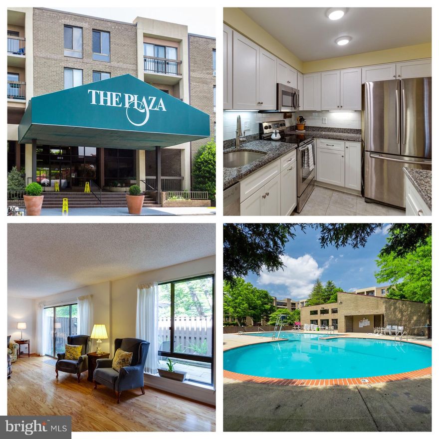 Welcome home! Snag this rare garden view condo at The Plaza before it s gone. These units are hard to come by and this beautiful one won t last long. This condo features 2 large bedrooms and bathrooms, an updated kitchen (2016), updated bathrooms (2015) and large living spaces. The open living room features beautiful hardwood floors and opens to the large private patio that s fenced in. The beautiful kitchen has been updated with stainless steel appliances and newer granite counter tops. The dining space flows from the kitchen to the living area and is the perfect size for hosting a dinner party. The large bedrooms each have their own bathroom with newer granite countertops and upgraded tile. These bathrooms aren t lacking on space either. This home comes with rare 2 garage parking space plus extra storage. Come enjoy resort style living with a fabulous pool located steps away. The Plaza is a hidden gem in the West End of Alexandria. It offers a party room, an on-site exercise room, sauna, and tennis courts. The Plaza is in prime location - Near Mark Center, Shirlington, Old Town, Crystal City, I395, I495 and the Pentagon. It s a Commuters dream with bus routes right at the community front door. Nearby grocery shopping includes Harris Teeter & Aldi. Plenty of eateries like Cava, Chipotle and many more!