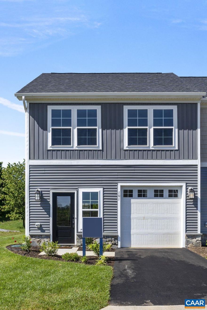 Our new end unit Orchid townhome offers everything you need for an early March completion! Elegant 9' ceilings throughout the first floor allow the natural light to make this home feel even more spacious. Thoughtful features have been included throughout to make life easier, including 1-car garage, open layout, and wide entryways and halls! Upstairs features a large primary bedroom with attached bath and walk-in closet. Two additional bedrooms with large closets and a full bath create a great space for your family or guests. Enjoy the outdoors from your back patio- the perfect place to relax under an umbrella with friends! Photos are of a finished home of same floor plan with various upgrades.,Granite Counter,White Cabinets