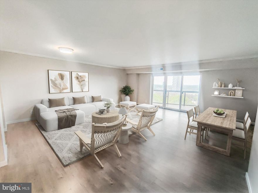 Breathtaking 9th-Floor Sunset Views of NOVA & Maryland’s Skyline! Enjoy unobstructed scenic vistas from this updated condo, complete with a large west-facing balcony—perfect for soaking in autumn colors, snow-covered treetops, and starlit skies. Plus, easy access to the elevators! Garage spot can be included for additional $30k! Ask LA about 10k grant + 5k closing cost credit with a local lender!

Located in the secure, gated 34-acre Rotonda pet-friendly community, this stunning home boasts fresh paint and newer luxury vinyl plank flooring throughout the entire unit. 

Modern & Stylish Upgrades:
- Updated bathroom with a modern vanity, a stylish tiled shower with a detachable shower hose, and glass shower doors.
- "Opened" kitchen with newer stainless steel appliances, including: 
    *Quartz countertops
    *Electric cooktop
    *Dishwasher
    *Microwave oven
    *Soft-close, white shaker cabinets and drawers
 * Samsung full size stackable washer/dryer conveniently located near the bedroom (not in the kitchen!)

Exceptional Community & Amenities:
-Garage spot available for 30k but also comes with 2 surface spots
- Secure storage unit on B-1 level
- Building 4 is ideally located near outdoor amenities: 
   *Picturesque lakes & gazebo
   *Manicured walking trails
   *Gated dog park
   *Two playgrounds
   *Three sports courts
   *DIY car wash
   *Shaded picnic areas

Unbeatable Location & Accessibility:

Rotonda’s prime location is directly across from The Boro, featuring Whole Foods, a luxury theater, top-rated restaurants, and an authentic French bakery. It’s also on the Silver Line with two Metro stops and Kaiser Permanente within walking distance.

Resort-Style Amenities:
- Indoor heated pool & enormous outdoor pool connected to the domed Community Center
- Library, study lounges, and business center
- Gym, multipurpose room, and free Wi-Fi in the common areas
 -Ping pong, billiards, foosball, and saunas 
- Two unassigned parking spaces on surface lot 
- 1,600 unassigned spaces throughout the community.

Don’t miss this incredible opportunity to live in one of the most sought-after gated communities with unbeatable amenities and location!