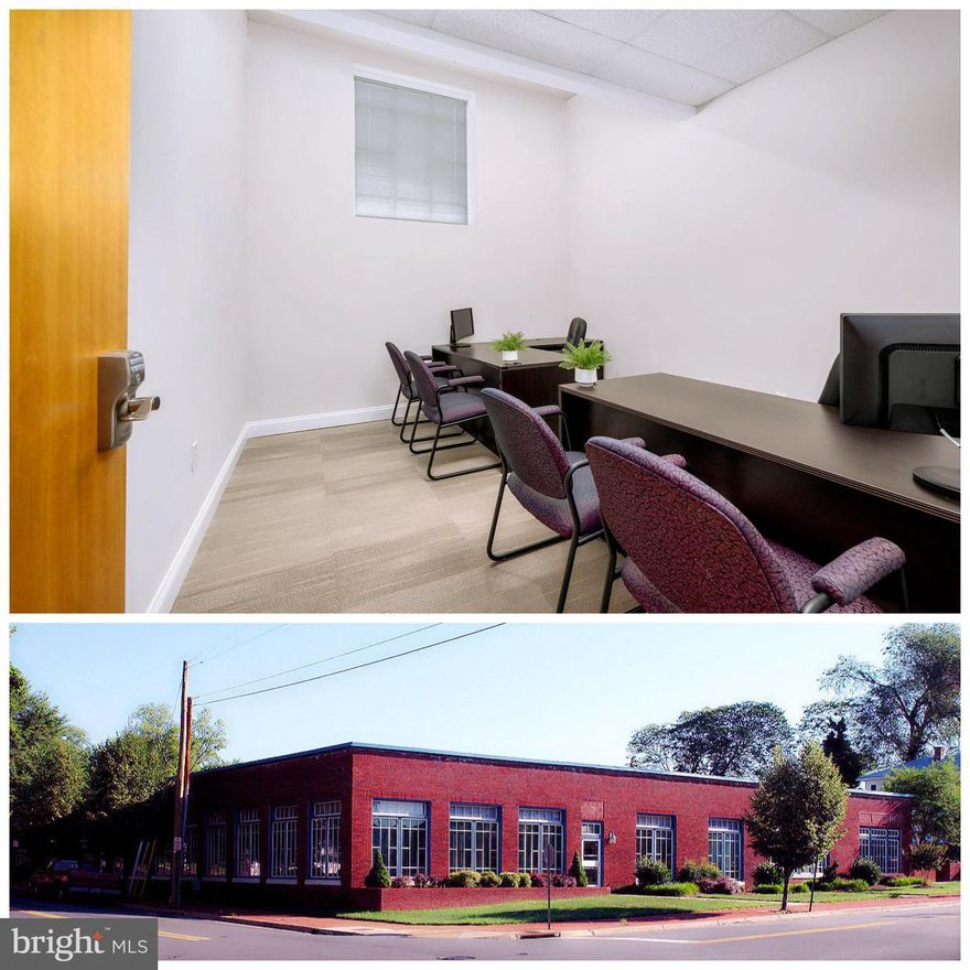 Executive Office at 415 Wolfe Street; Available for Rent_ TOUR DAILY; 11Am to 2PM_ Evenings by Appointment. The office exudes charm, featuring tasteful furnishings such as a professional desk with a spacious computer monitor, a cozy business chair, and two accompanying guest chairs. Each office suite ensures extended access with a key-coded lockable door, prioritizing privacy and security. Beyond the essentials, our office spaces offer inclusive amenities, including all utilities, high-speed Wi-Fi internet, and ample free off-street parking. Take a break at the adjacent grassy knoll's picnic table or enjoy your lunch in our well-appointed kitchen equipped with a full-sized fridge, microwave, Keurig, and electric tea kettle. Elevate your workspace experience with shared amenities, such as a regal reception area for your clients, a podcast space, and a Gallery Hall showcasing local artists. Convenience is key, with multiple stall restrooms and professional cleaning of public areas and bathrooms to maintain a pristine environment. Nestled in the Historic District of Downtown Fredericksburg, 415 Wolfe Street stands as a meticulously renovated, nearly 5000 sqft professional office building. Our offerings include executive office suites, co-working spaces, and conference room/meeting space. Small businesses, nonprofits, and startups are all welcomed without the encumbrance of monthly membership fees, embracing flexible terms. Conveniently positioned at the corner of Wolfe Street and Prince Edward, our facility provides over 50 parking spaces. Enjoy a leisurely stroll to Caroline Street Shops, Riverfront Park, and the VRE/Amtrak Station. Discover the ideal fusion of comfort and functionality at 415 Wolfe Street.