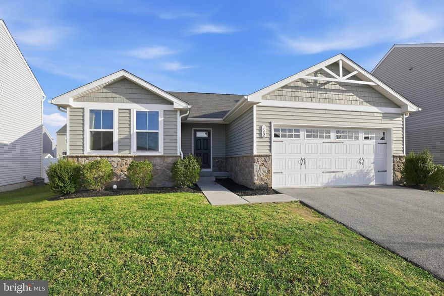 5 year young 4 bedroom 3 full bath 2 car garage rancher right outside Taneytown!  Main level w/ primary suite w/ huge walk in closet and en suite bath, 2 additional bedrooms, another full bath, and laundry off the garage.   Large kitchen/tv/family room room combo w/ exit to deck and fenced rear yard.  Lower level finished in last 12 month features additional legal bedroom, full bath, huge entertainment room, and large unfinished space.  Whole house water softener and point of use reverse osmosis system.  Whole main level just repainted, updated carpet, and paint.  2 blocks to the neighborhood pool, dog park, and gym.  This is a must see, you can not find this in Carroll county for the price!