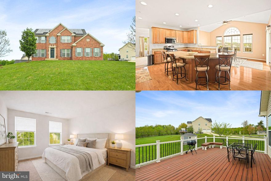 Located in a peaceful, quiet neighborhood, this home offers a perfect balance of comfort and convenience. The open kitchen features stainless steel appliances, laminate countertops, and an extended island, creating an ideal space for both everyday meals and entertaining. The kitchen flows effortlessly into the living areas, making it easy to enjoy both casual living and hosting guests. The spacious primary bedroom includes a walk-in closet and a luxurious en-suite bath with a separate shower, jets, and dual sinks. The finished walkout basement provides flexible space for a recreation room, home office, or additional storage. Set on a corner lot, the property includes a private yard with a shed and an irrigation system for easy maintenance. With paid-off solar panels, the home offers virtually free electricity, significantly reducing energy costs by harnessing the power of the sun. The sideload garage enhances the home's curb appeal while offering practical parking and storage. Inside, oak tread stairs and rod iron railing bring an elegant touch to the home’s design, while the cozy fireplace in the family room adds warmth and comfort. The composite deck provides low-maintenance outdoor living, and underground utilities ensure fewer power outages. Conveniently located with easy access to Route 210 and I-496, the home is just minutes from National Harbor, Alexandria, and Washington, DC. With a low HOA fee, this home offers great value, energy efficiency, and a prime location. Photos may be virtually staged