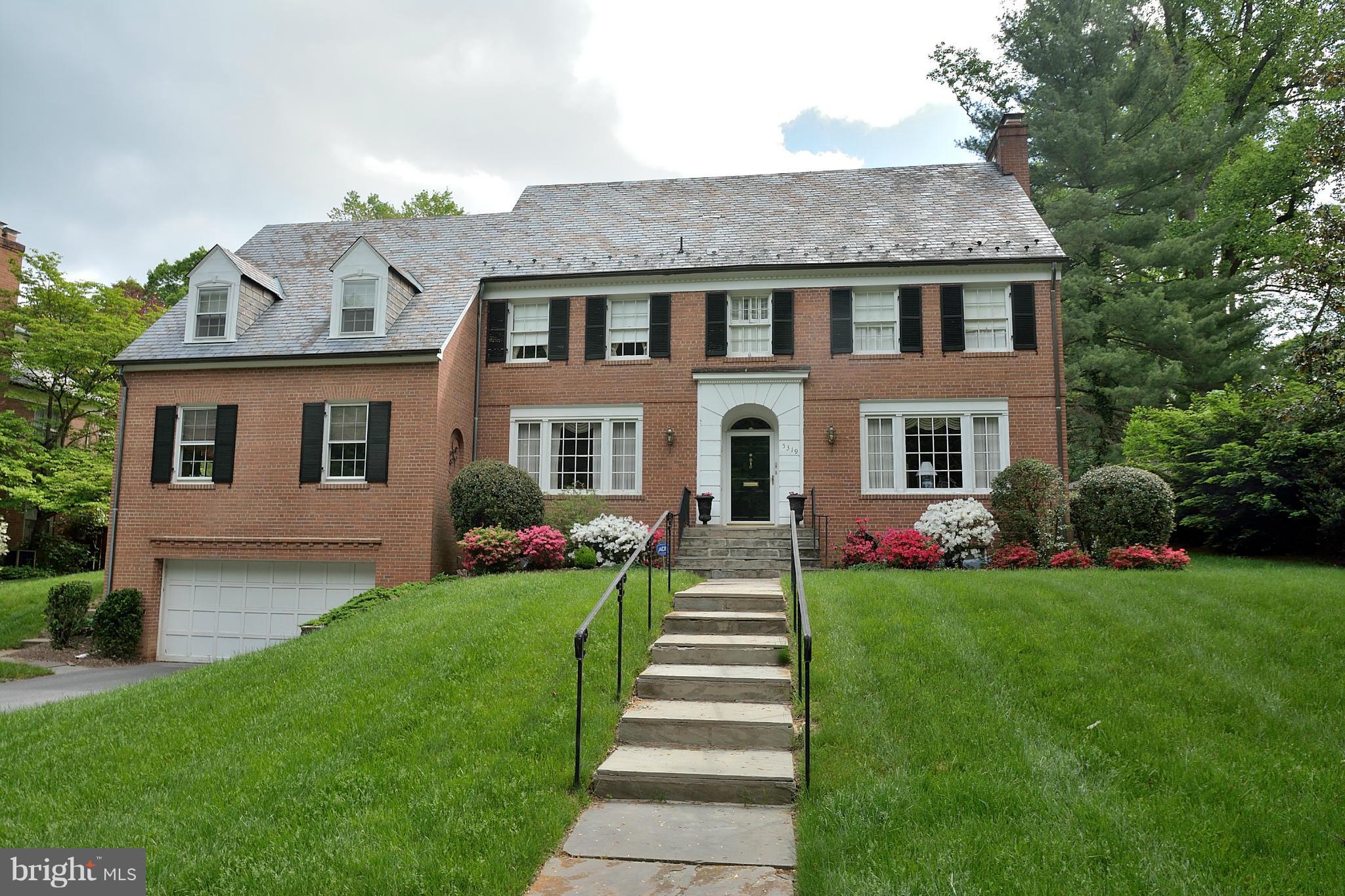 Beautiful Brick Classic Colonial Home! Located on one of the loveliest streets in Bethesda. Close to everything. Formal LR and DR, huge FR, TS Kitchen, sunroom, 6 bedrooms, 5.5 baths, 3 fireplaces,finished wood floors, 2 car front loading garage, slate roof,fully fenced 17,000sf professionally landscaped lot w. slate walk & covered patio &full-sized heated pool. Not to be missed, won't last!