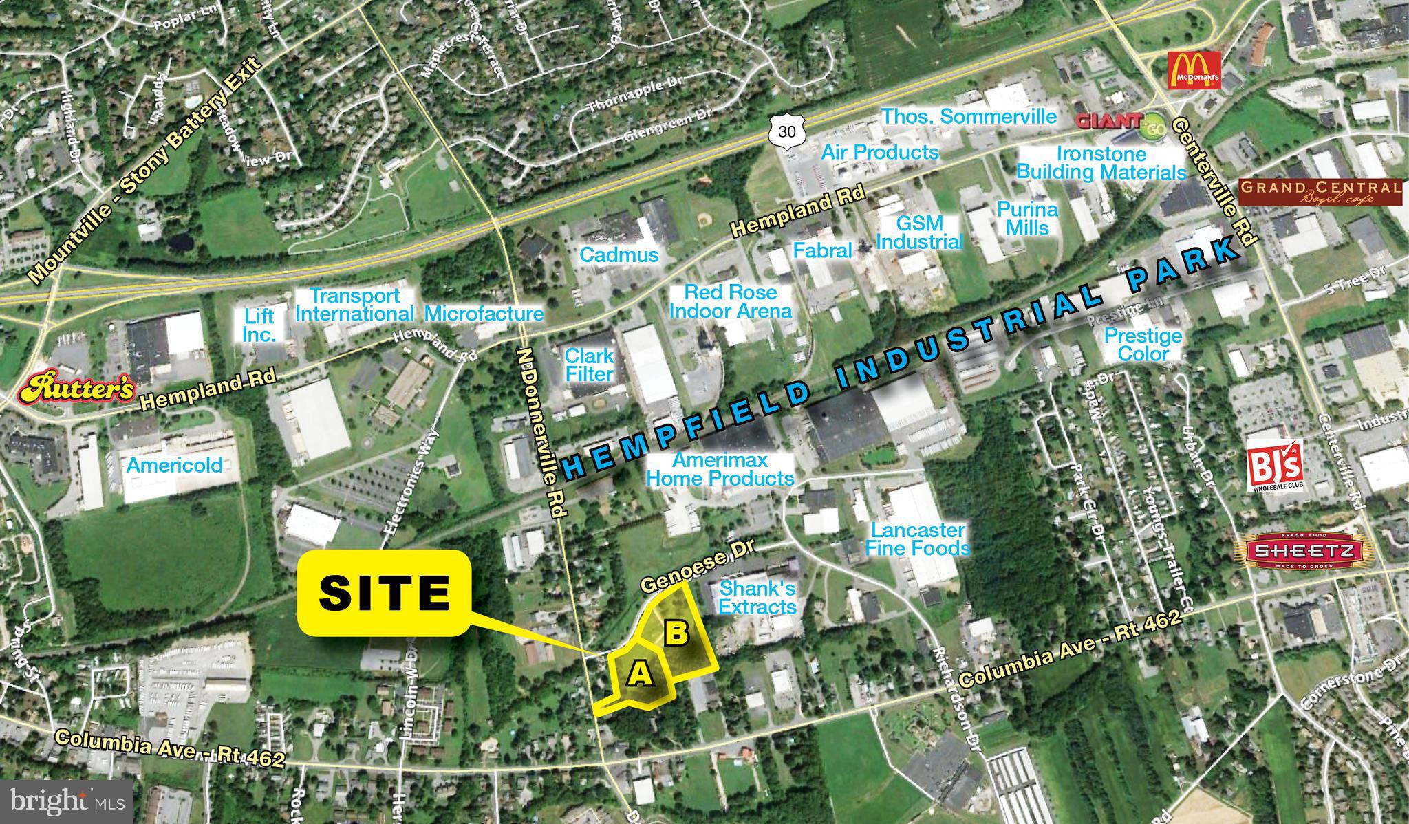 Prime +/- 6.8 acre lot (2 adjoining parcels) in Hempfield Industrial Park with public utilities near Shenk's Extract and N. Donerville Rd. Great access to Rt. 30. Potential 51,000 SF industrial building with 103 parking spaces may fit on the site according to land planner concept plan. Any builder. Parcels may be purchased separately: +/- 2.8 acre lot (see MLS #PALA2007668) which might accommodate up to a 20,000 SF industrial building with 45 parking spaces per land planner concept plan or +/- 4 acre lot (see MLS #PALA2007666) which might accommodate up to a 30,100 SF industrial building with 61 parking spaces per land planner concept plan. Although the lots are also marketed individually, owner strongly prefers to sell both parcels together.