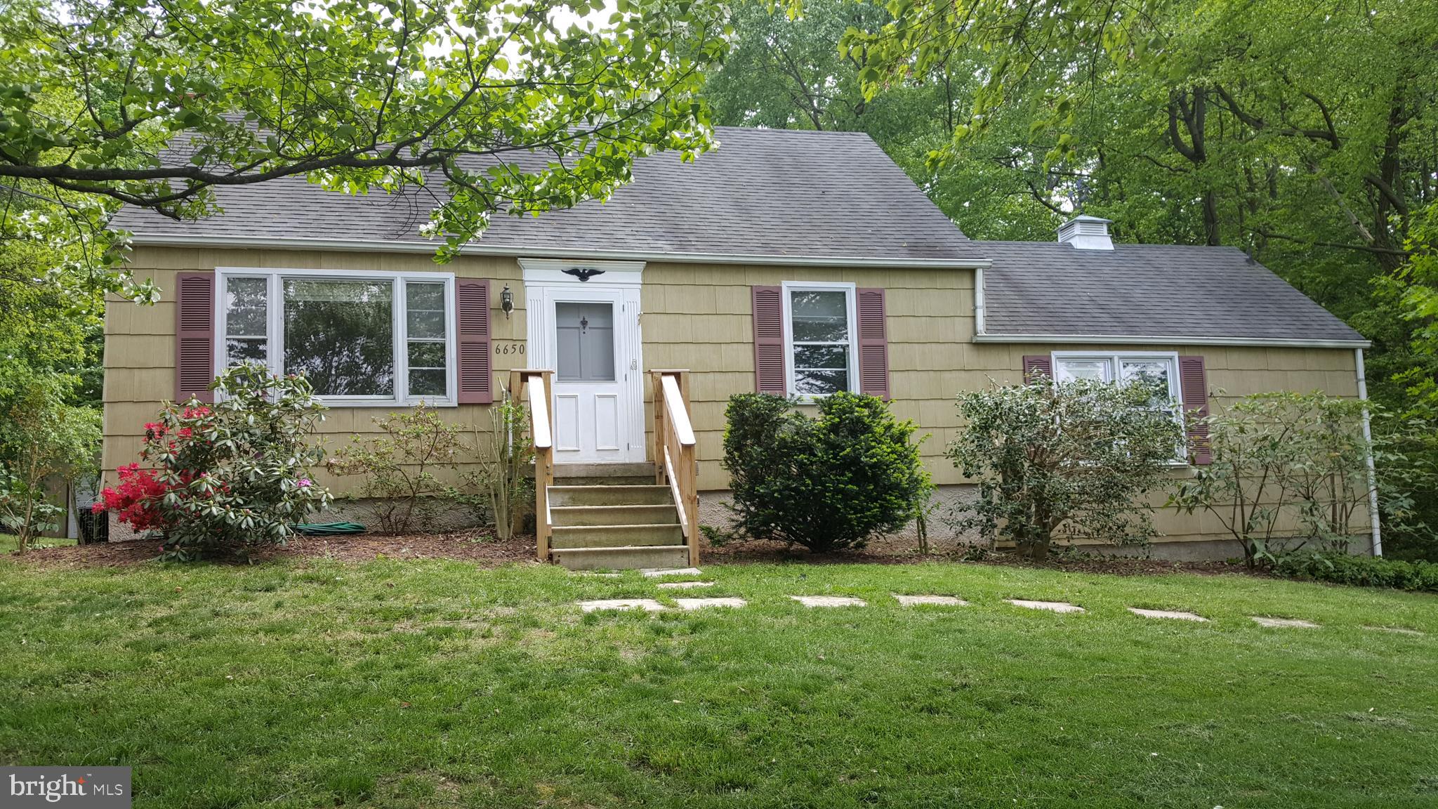 Charming cape cod. Main floor master bedroom and bath, 2 upper floor bedrooms. Unfinished based but wired for electric, cable, FIOS. Nice private yard with play area, abuts 1000 acre Patapsco state park - miles of trails, rivers...