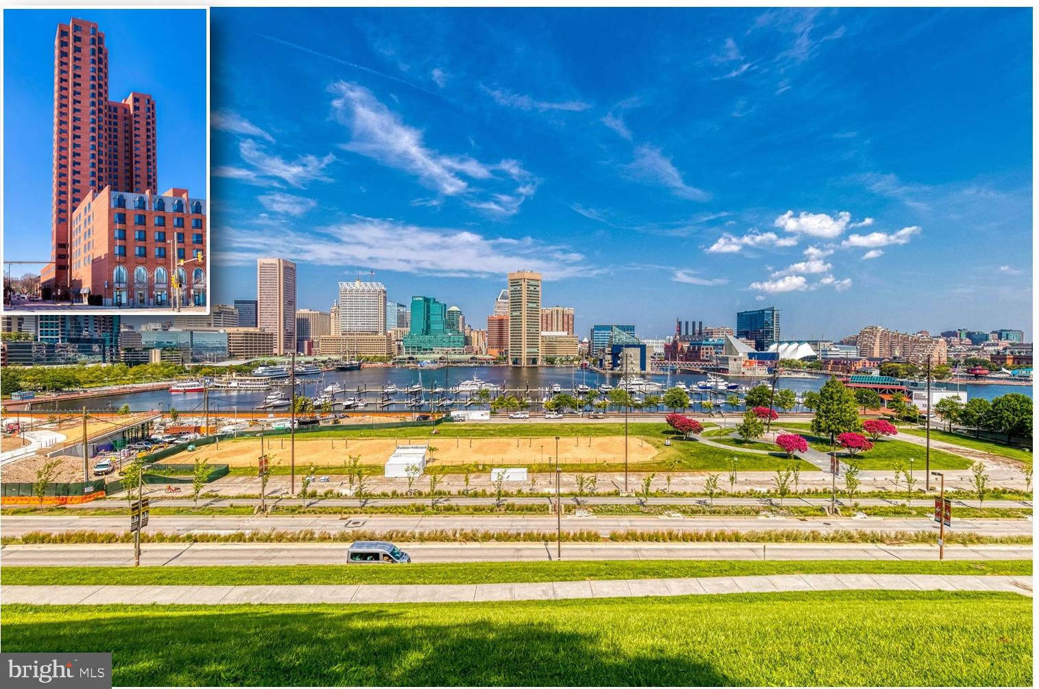 Enjoy everything the city has to offer from this fantastic location!! Conveniently located for commuters in and out of the city. Don't miss this spacious downtown condo with breathtaking, panoramic harbor and skyline views and access to amazing community amenities! French doors open to this luxury condo boasting gleaming hardwoods and amenities galore! Large living and dining rooms with huge windows, office nook, and coat closet leads to generous kitchen with ample cabinetry and counterspace! Main level boasts two generous bedrooms, two full baths and laundry room. Luxurious master suite with walk-in closet and attached spa like bath features a spacious stand in shower with seat! Condo fee includes a doorman, 24 hour front desk staff, assigned parking in garage, storage space, gorgeous lobby, elevator and more! Recreation membership includes pool, hot tub, multiple sport courts, and fitness center! Relax in the courtyard under the gazebo or walk downtown to the Inner Harbor! Enjoy Baltimore’s historic sites, spectacular firework celebrations and long walks around the Inner Harbor promenade. Quick and easy access to I-95, 395, 83 and the Marc train make this location ideal. All of these wonderful features and views, plus one assigned parking space can be yours!