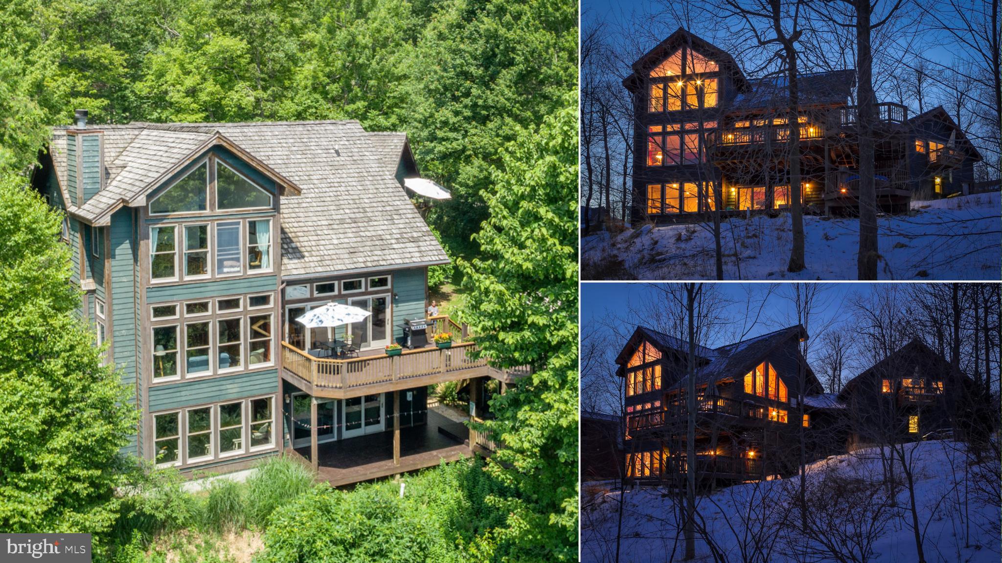 Welcome to your dream mountain retreat at Wisp Resort! Rare opportunity to own a ski-in/ski-out access home with dramatic 12-mile lake views from all three floors.
Your near-zero maintenance DREAM: cedar shakes boasting upwards of 50-years longevity, ultra durable hardy board siding, a freshly painted deck, and a naturally forested surrounding landscape.
Plenty of room for family and friends with an estimated 5,500 square feet of total finished living space including large walk-in closets and extensive lockable storage areas. Hang up your winter gear on the built-in ski-racks in the workshop-ready garage and settle in to the stunning open-concept kitchen, dining, and family room with gorgeous basswood ceilings and large lake-facing windows. Home is fully equipped with a built-in sprinkler system for maximum rental potential.
Enjoy the natural beauty of western Maryland and year-round privacy from either of the 2-story decks, looking out at over 25 species of trees around the property and a “million-blossom” wildflower garden over 20-years in the making.
7 Spacious Bedrooms
7 Flat Screen TVs
6 Burner Stovetop
5.5 Bathrooms
4 Refrigerators
3 Microwaves
2 Gourmet Ovens
2 Fireplaces: 1 Wood, 1 Propane
1 Hot Tub
1 Jacuzzi Tub
And much, much more. This one is a must-see!