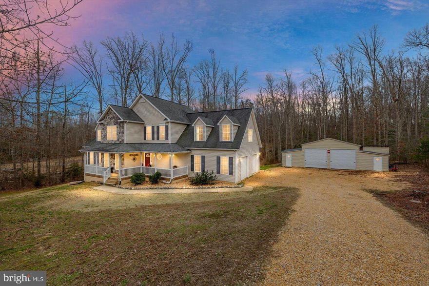 Motivated Seller & Secluded Country Living with Modern Comforts! Listed under recent appraised value!

Welcome to this stunning single-family home, set on 11.012 acres in a peaceful, no-HOA subdivision just 2.5 miles from I-95. Built in 2006 and meticulously maintained by the original owners, this 3-level home offers privacy and convenience, located 40 minutes from Quantico and 40 minutes to Richmond Airport.

Step into the impressive foyer with its soaring 20-foot ceiling, leading to a spacious living room with a gas fireplace and matching 20-foot ceiling. The main level also features beautiful wood floors throughout, except in the primary master suite bath, which offers an en-suite bathroom and walk-in closet. A formal dining room, eat-in breakfast area, and a well-appointed kitchen with new SS appliances round out this level. The laundry area is conveniently located on the main floor with like new washer and dryer.

Upstairs, you’ll find three additional bedrooms, including a very large bedroom with new carpet (2024) and another with a bonus room, perfect for added living space or storage. A full bathroom and easy attic access complete the second floor.

The unfinished basement spans approximately 1,500 sq. ft., with a rough-in for future bathroom, 10-foot ceiling, marble/granite flooring, offering plenty of potential for customization, man cave or teen hang out area. A new sliding glass door allows walk out level to the backyard. 

This home includes a 2.5-car attached garage, shed, chicken coop, a charming front porch, and a 12x12 rear deck, ideal for outdoor relaxation. Recent updates include a new water heater and well pressure tank (2022) and a new basement sliding door (2024). Fresh Paint throughout in 2024.

The property also boasts a 30x44 steel building (barn) constructed in 2022, featuring a 10x30 left lean-to with a concrete floor and 6-inch drain. Two individual chicken coops with runs and a large garden with raised beds make this home perfect for those seeking a rural lifestyle with modern amenities. The property was surveyed in 2024 to establish a second lot, and new plats show perked areas.

Internet is Xfinity by Comcast. , Heat Pumps are zoned=one for upper level the other for main and lower level. Fireplace cleaned and serviced in August 2024. Electric is Rappahannock Electric Cooperative. Trash pick up available. Home Warranty available ! Road Maintenance agreement available. Extra lot was surveyed and approved for 4 BR 2 BA home but not split at the County, back up septic on main house approved. 

Don’t miss the opportunity to own this peaceful retreat while still being close enough to major amenities and highways.