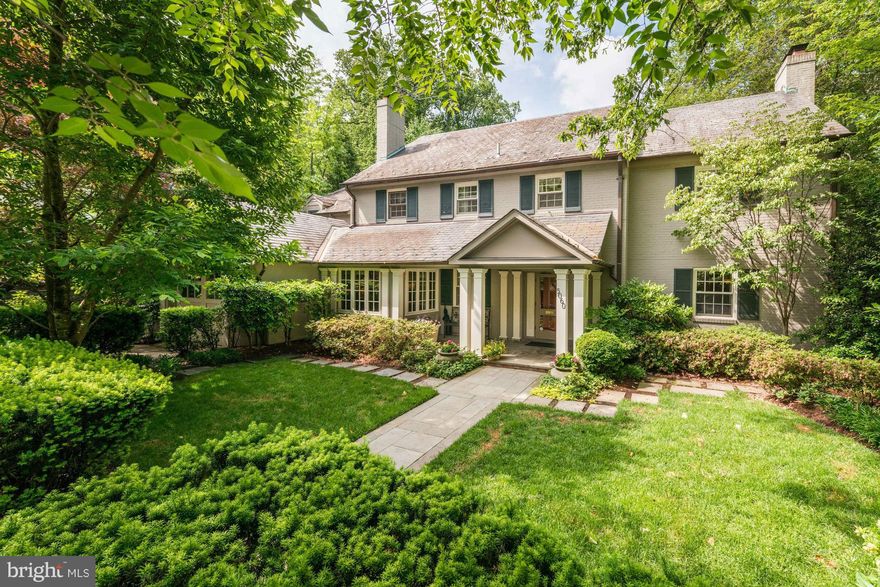 Country Club in town! Delightful family house opening across the back to spectacular 3/4 acre lush wooded lot featuring CLAY TENNIS COURT  & pool! Spacious,sunny deck connects 1st floor rooms for easy indoor/outdoor entertaining. Large open Kitchen includes charming breakfast pavilion. Above: 6 BR/6 BA, includes sep Master, Guest, & Nanny Suites. Expansive LL w/gym & game room, full bath & cabana.