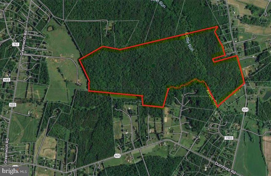 A lovely 225 acres of wooded privacy with gently rolling land and Kettle Run flowing through the property (a year-round stream).  Historically significant, as soldiers from the Civil War passed through.  Located on the Fauquier-PWC line, this land has great potential with mature hardwoods that can be harvested for timber.  Wildlife abounds, making it a perfect hunting preserve.  Or, use for hiking, camping, training, horse trails, or establishing a country home/farm, etc.  Various potential home-site locations would provide a great spot for your dream home, farm, or a family compound.  
Location, location, location... this huge parcel is close to two country stores/gas stations, Prince William Golf Course (4 mi), and Vint Hill Farms Park (5 mi) which offers a nature trail, volleyball, horseshoes, fishing and picnicking.  Nearby Vint Hill Farms Station has shopping, eateries, winery, brewery, coffee shop, museum, yoga, and more!
This beautiful land is zoned Rural Agriculture (RA), which means low real estate taxes!  There are NO conservation easements with this property.  If taken out of Land Use, the BUYER will be responsible for any/all roll-back taxes. 
For Investors & Builders, the County has provided a Zoning Compliance Letter stating subdivision potential according to current zoning regulations (the county would potentially allow up to 11 lots).  See the subdivision letter uploaded in the documents section.  Other uses and divisions may be considered.
The entrance to the property is on Burwell Road (between street numbers 11120 and 7726).  Please, DO NOT enter the property without prior consent from listing agent who will have specific instructions.