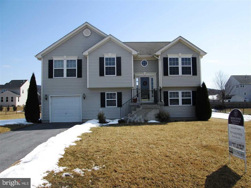 Chambersburg area. Great bright home with 4 bedrooms + 3 full baths. Living room + master bedroom have cathedral ceilings. Lower level has family room, 4th bedroom, full bath, utility storage room. French doors from family room lead to 2 tiered deck. Foyer area has hardwood flooring. This home is gas forced air. Convenient to interstate 81. More home for your dollar !