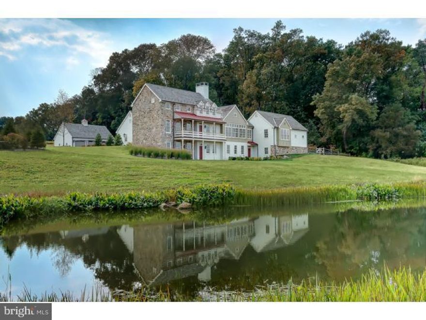 The exquisite county home takes advantage of the pastoral setting & rolling hills of beautiful Chester County w/a 270 degree view that is unsurpassed.  Newly constructed in 2012, the architectural features of the home replicate a 1700 farmhouse that has been enlarged over the years blending into the look & ambiance of the area.  The interior of the home features custom woodwork, a DR & country kitchen w/ Wolfe & Subzero appliances, 3 fp, 2 offices, a media rm, oversized MBR, indoor/outdoor BA & courtyard, exercise room & 3 guest rms. An outside kitchen, salt-water pool, gas firepit, fully stocked pond, raised-bed garden & greenhouse provides a perfect setting for gardening or relaxation. For car enthusiasts, in addition to a 2 car attached garage, there is a detached, heated/AC 3-car garage w/a lift. While it has the look & charm of an historic property, this home is only 1 yr old & features cutting-edge conveniences such as geothermal & radiant heat, Lutron lighting, fully integrated AV system & more.