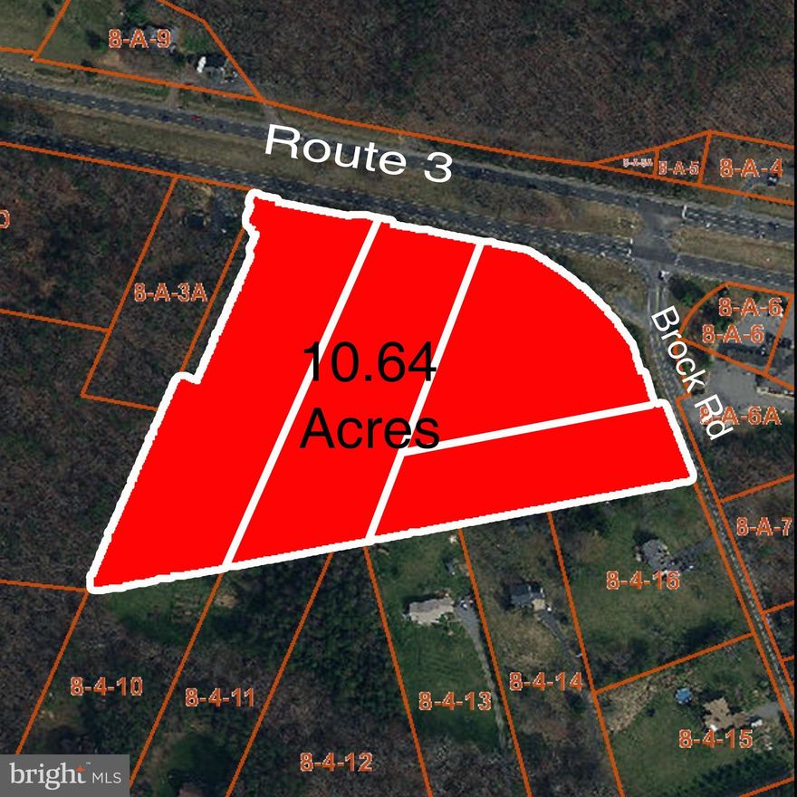 Prime Development Opportunity Located at the Corner of Route 3 and Brock Road in Historic Spotsylvania County.   10+ ACRES at Signalized Corner.  Centrally located to Fawn Lake, Lake of the Woods and Lake Wilderness Communities.