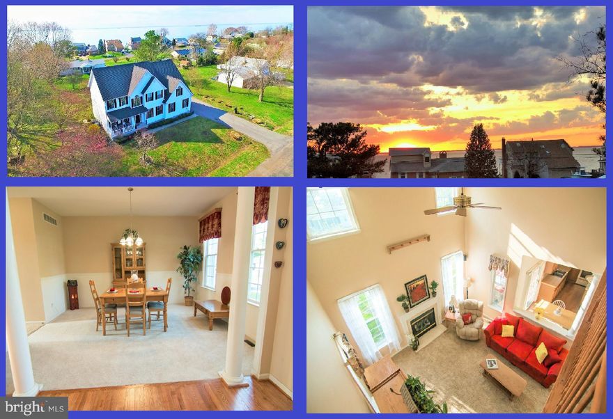 OPEN HOUSE - 7/20 Sat. 11am-1pm. HUGE PRICE IMPROVEMENT! WATERVIEWS & SUNSETS! JUST WHAT YOU'VE BEEN WAITING FOR! Over 3,000 sf - Gorgeous colonial sited on over 1//2 acre & just steps from the water! Beautiful entrance showcasing the foyer staircase which over looks a two story family room w/fireplace as well as huge living room and dining room complete with white pillars. Enjoy morning coffee from your private balcony while savoring views & breezes from the Chesapeake Bay! Superb master suite presenting an unbelievable walk-in closet + hideaway den. Three other spacious bedrooms complete this picture as well as an office with french doors. But we must not forget the gathering spot at the island in the middle of your amazing kitchen w/new hardwood floors, stainless appliances and upgraded counters. So relax w/friends & crabs on your rear deck and enjoy sunsets in the evening. And just when you thought there couldn't be more...an oversized 2-car garage will accommodate your every need for storage and parking.